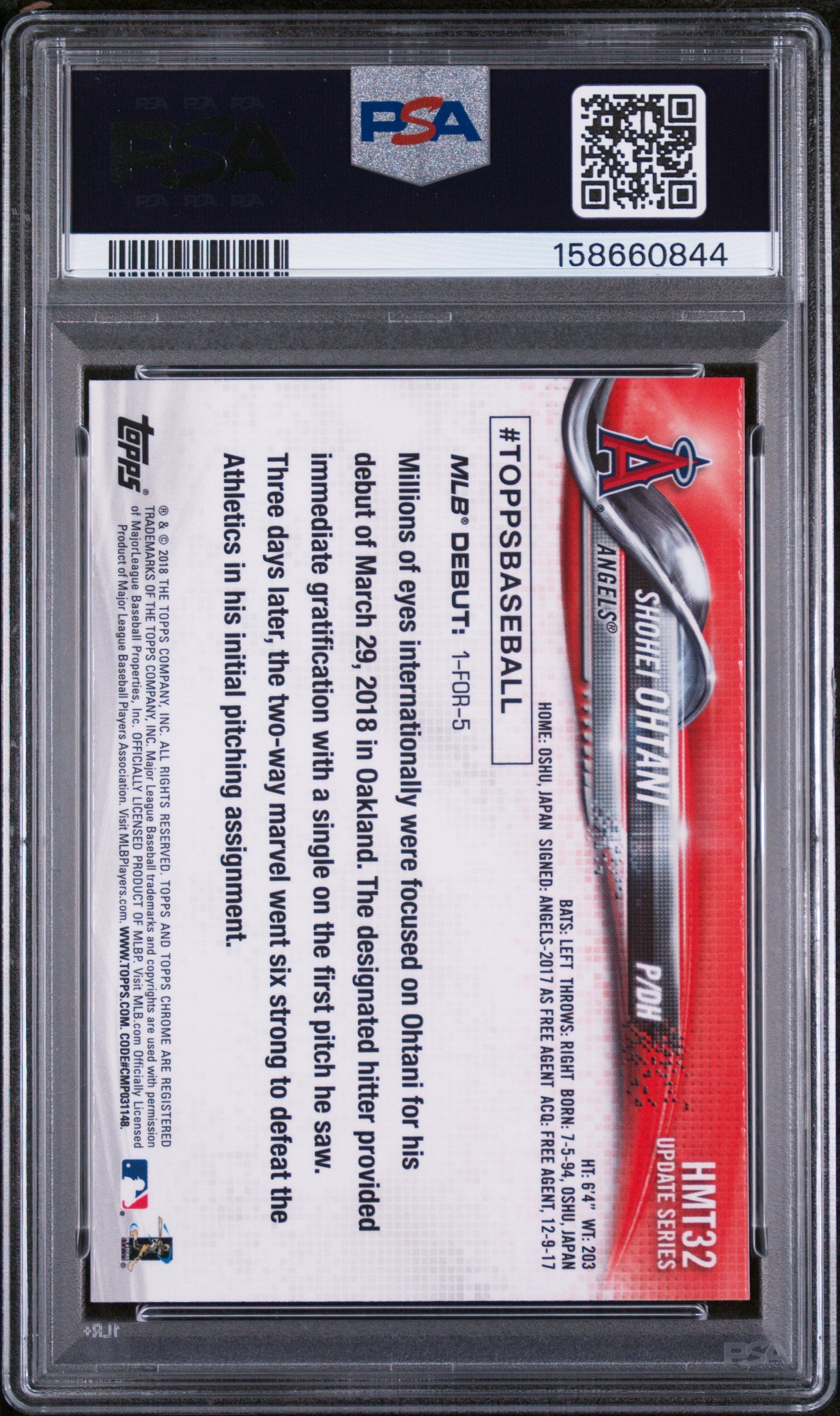 2018 Topps Chrome Update Shohei Ohtani #HMT32 PSA 10