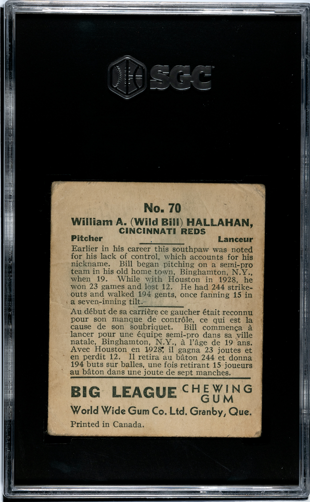 1936 World Wide Gum Co. Wild Bill Hallahan #70 SGC 2