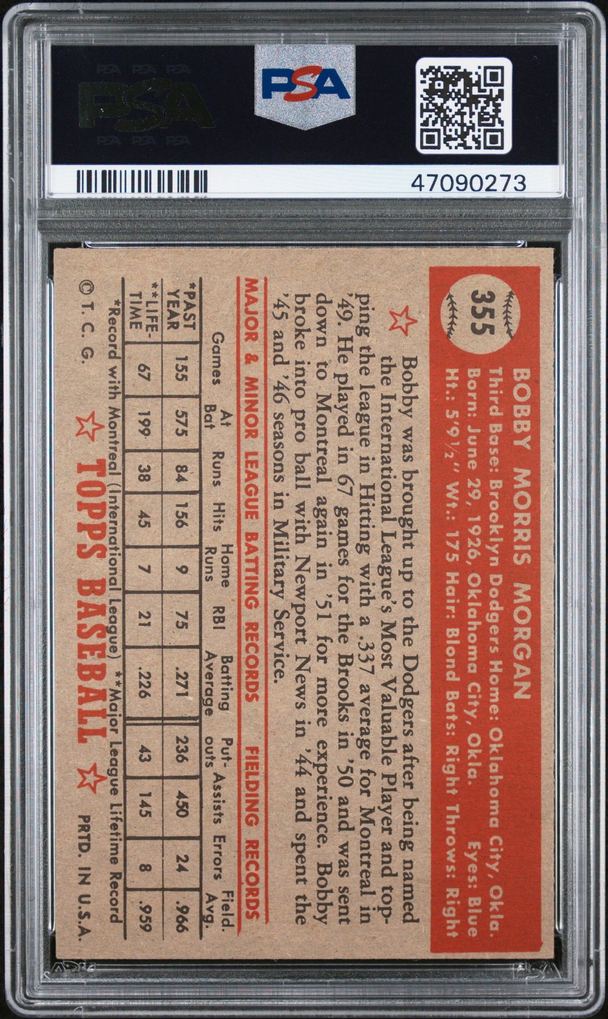 1952 Topps Bobby Morgan #355 PSA 7