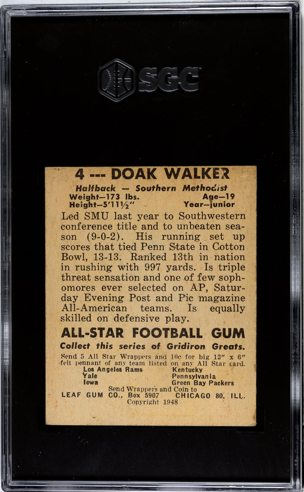 1948 Leaf Gum Co. Doak Walker #4 SGC 3