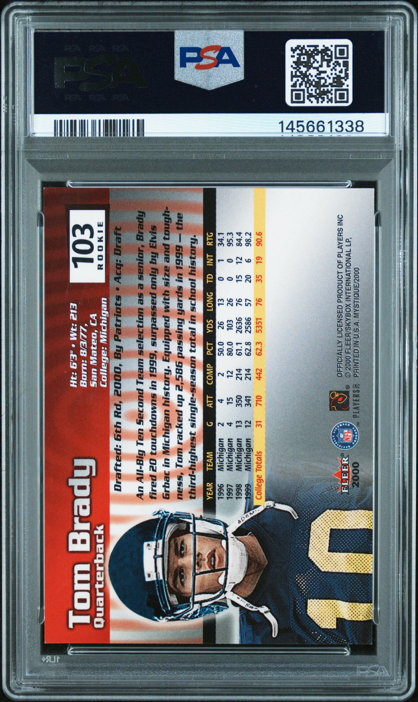 2000 Fleer Mystique Tom Brady #103 PSA 6 1713/2000