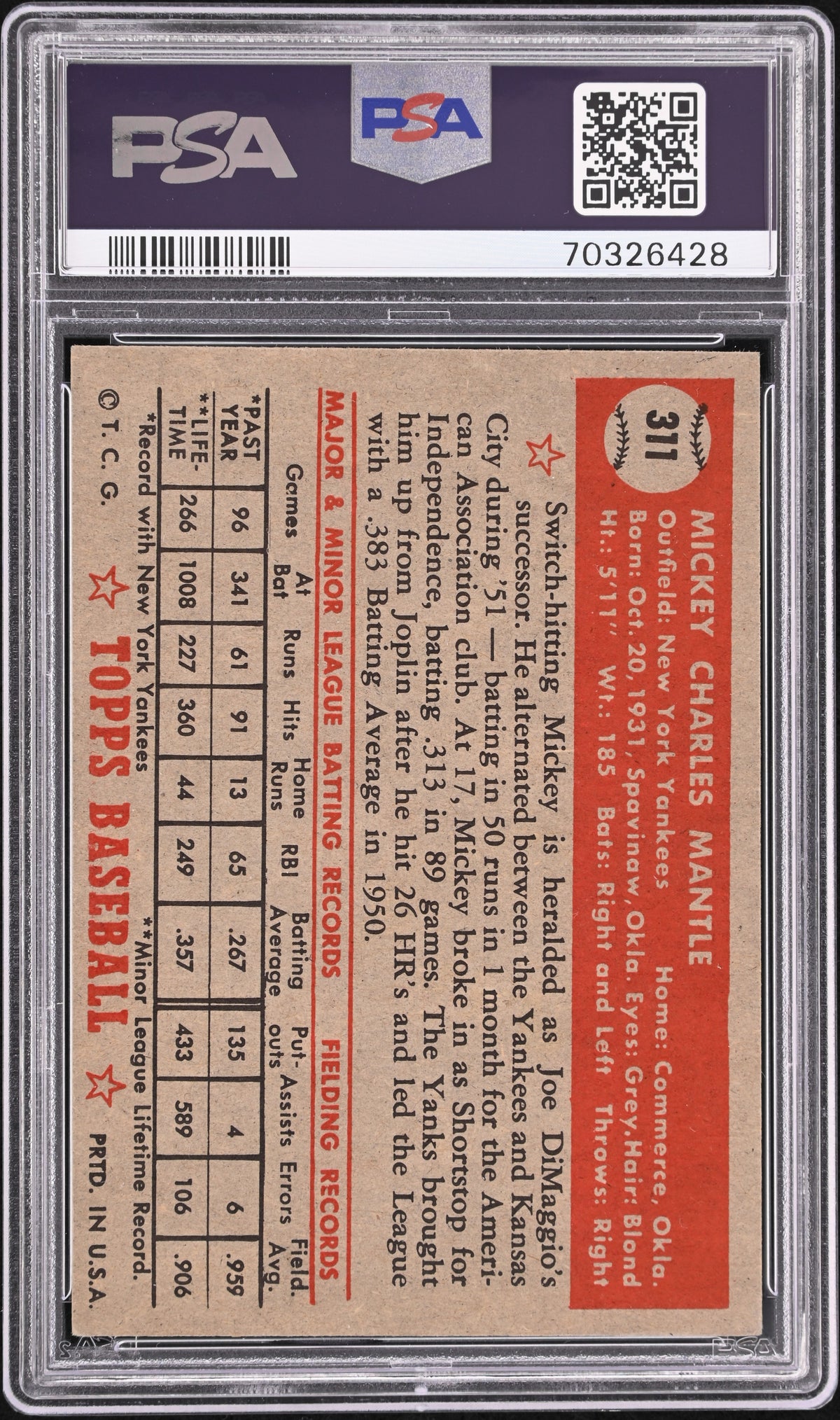 1952 Topps Mickey Mantle #311 PSA 6