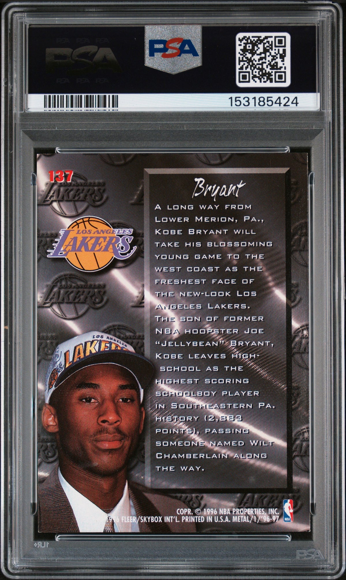 1996 Metal Kobe Bryant #137 PSA 6 Auto A