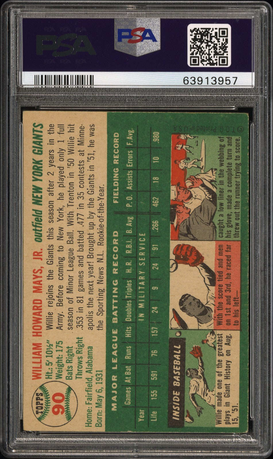 1954 Topps Willie Mays #90 PSA 4.5