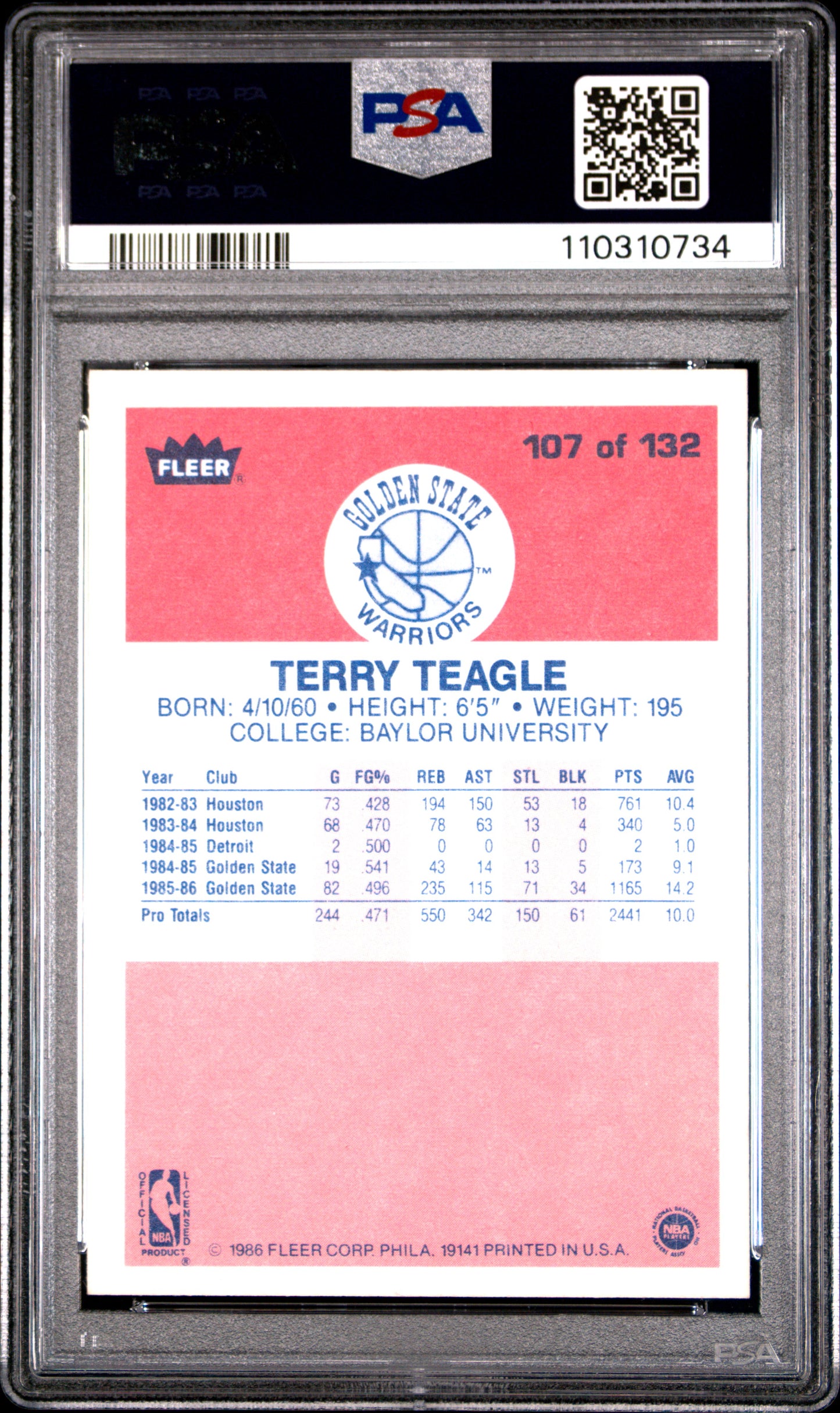 1986 Fleer Terry Teagle #107 PSA 9