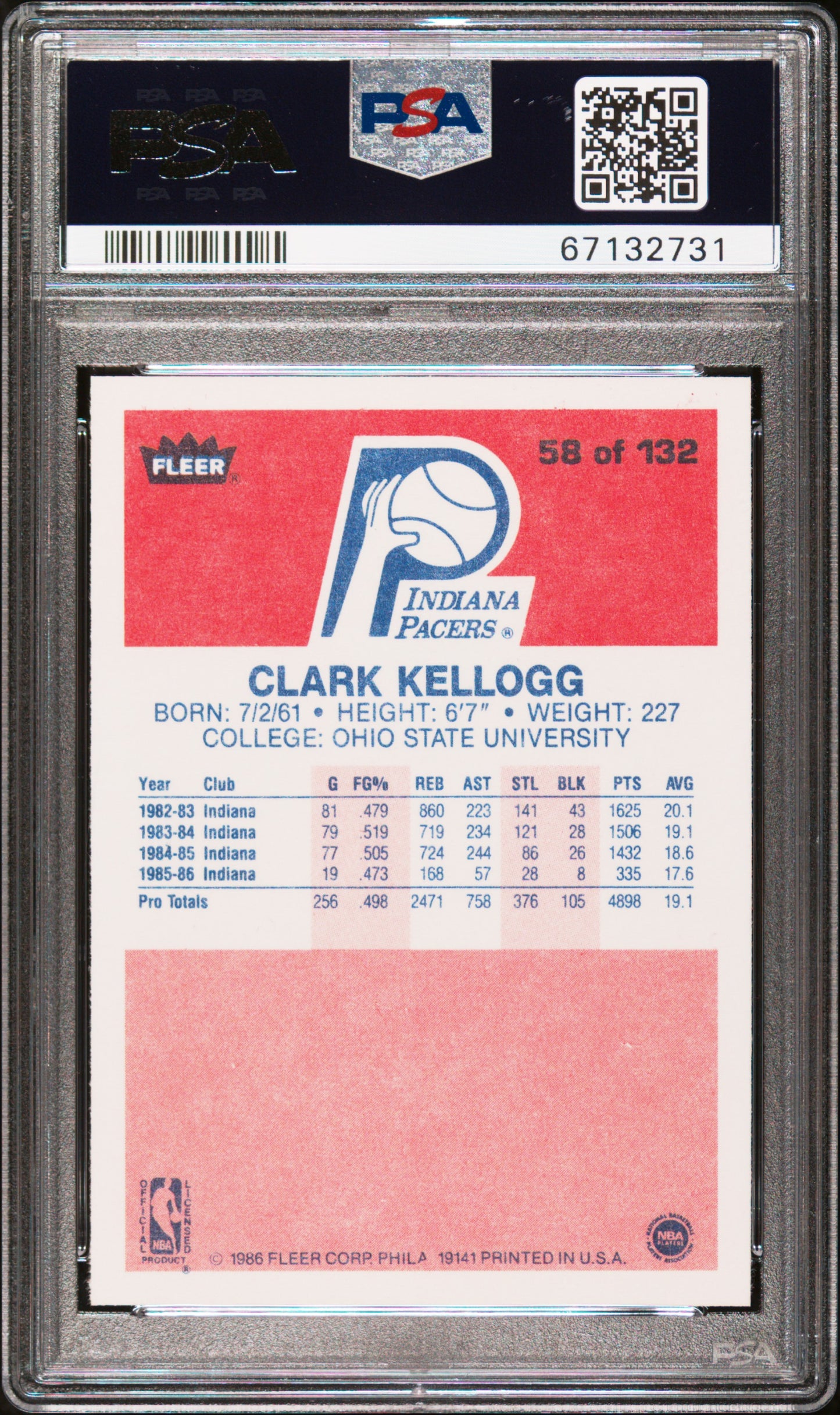 1986 Fleer Clark Kellogg #58 PSA 9