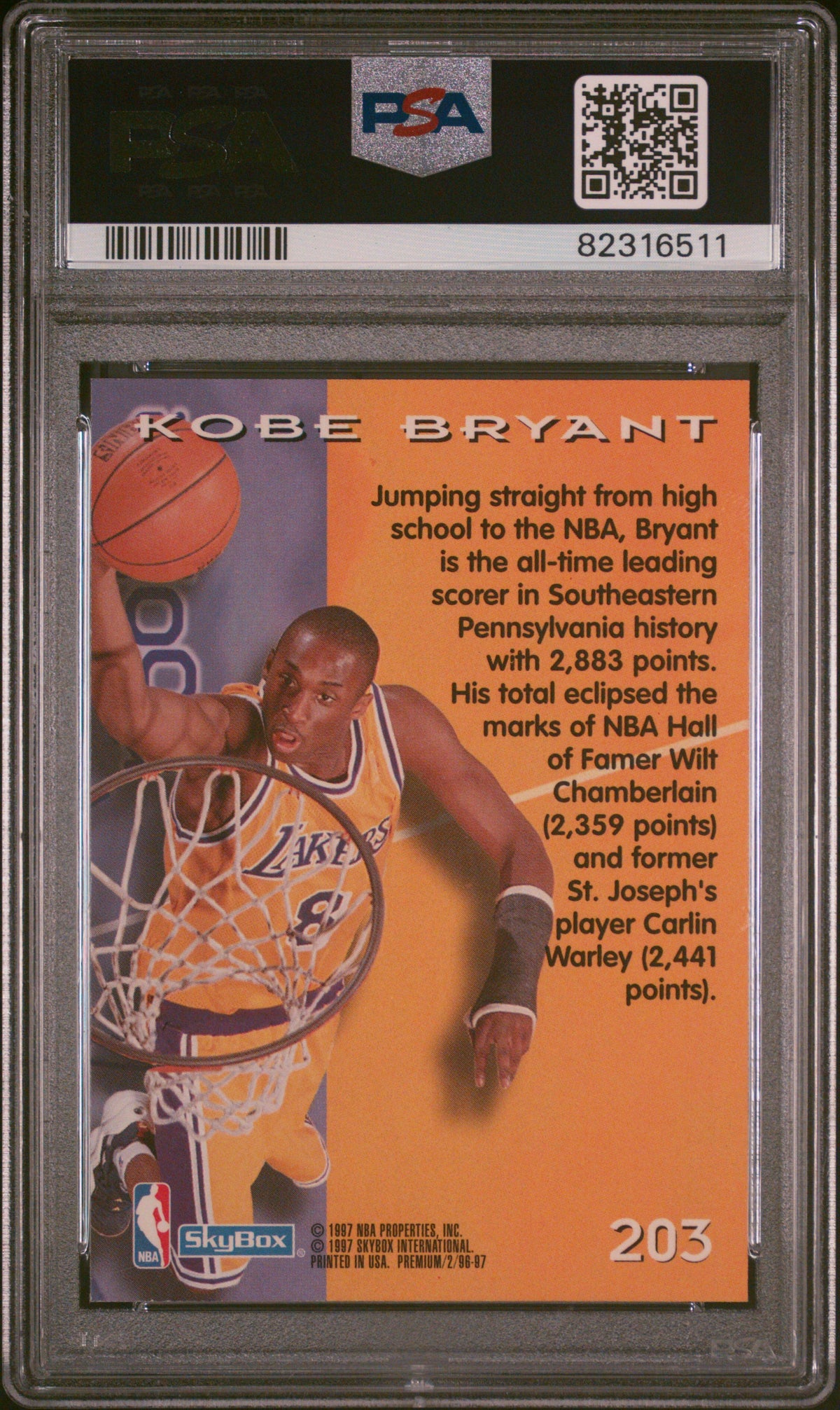 1996 Skybox Premium Kobe Bryant #203 PSA 8.5