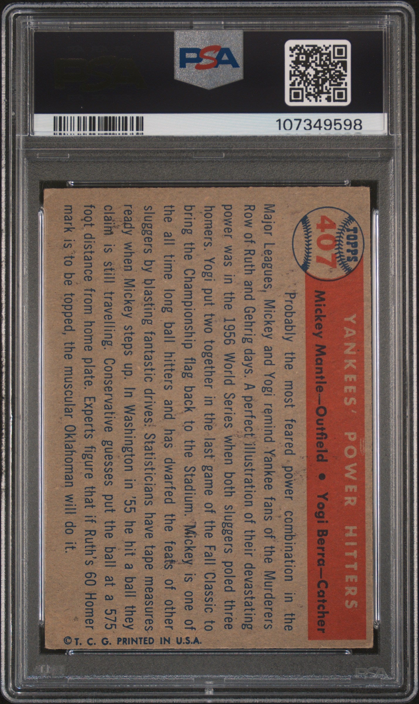 1957 Topps Berra Mantle #407 Yankees' Power Hitters PSA 3