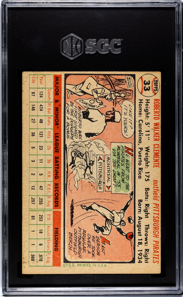 1956 Topps Roberto Clemente #33 White Back SGC 3.5