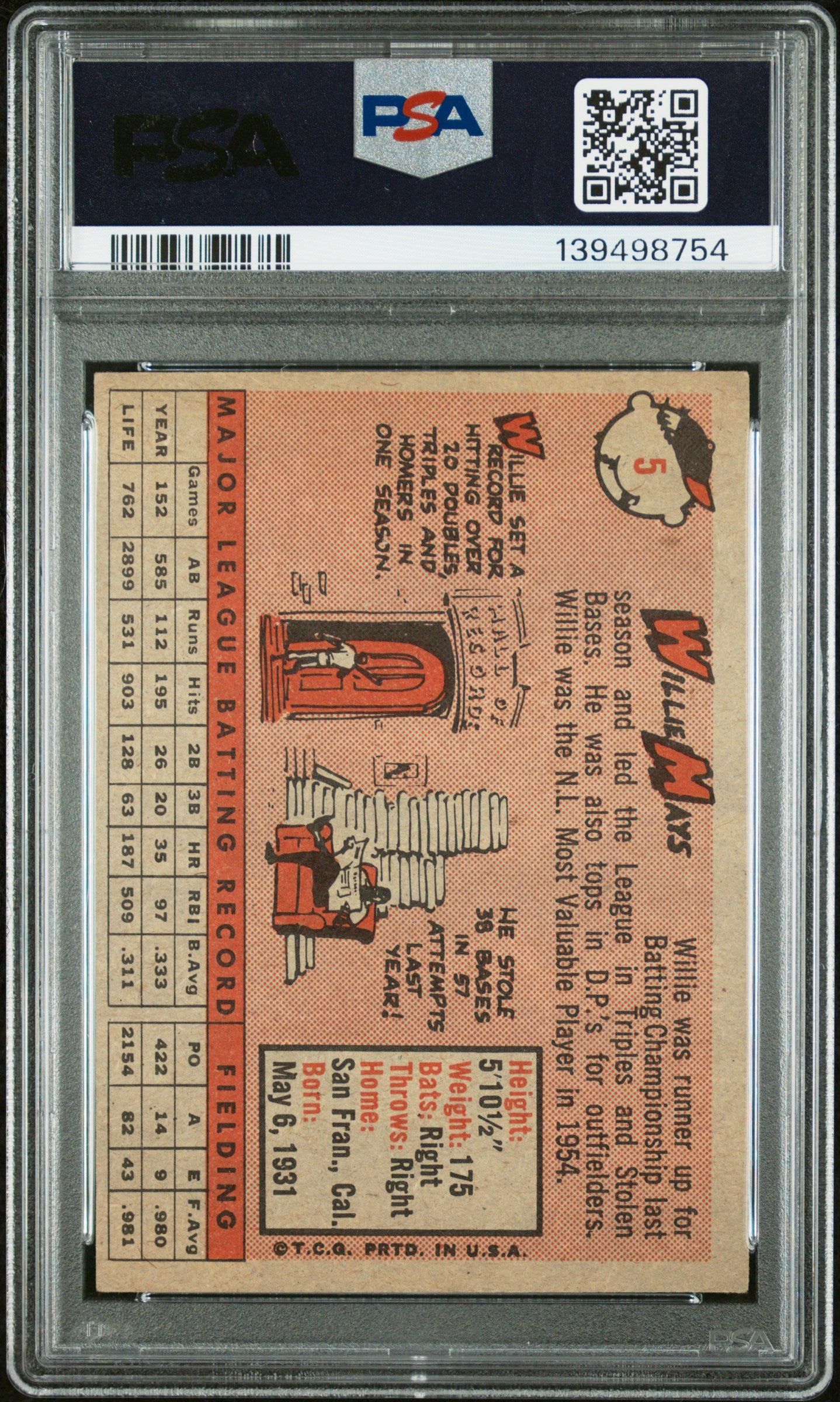 1958 Topps Willie Mays #5 PSA 5