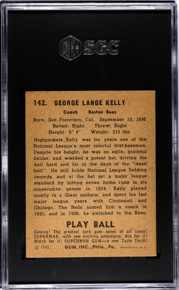 1940 Playball Highpockets Kelly #142 SGC 4.5