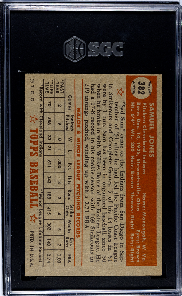 1952 Topps Sam Jones #382 SGC 6