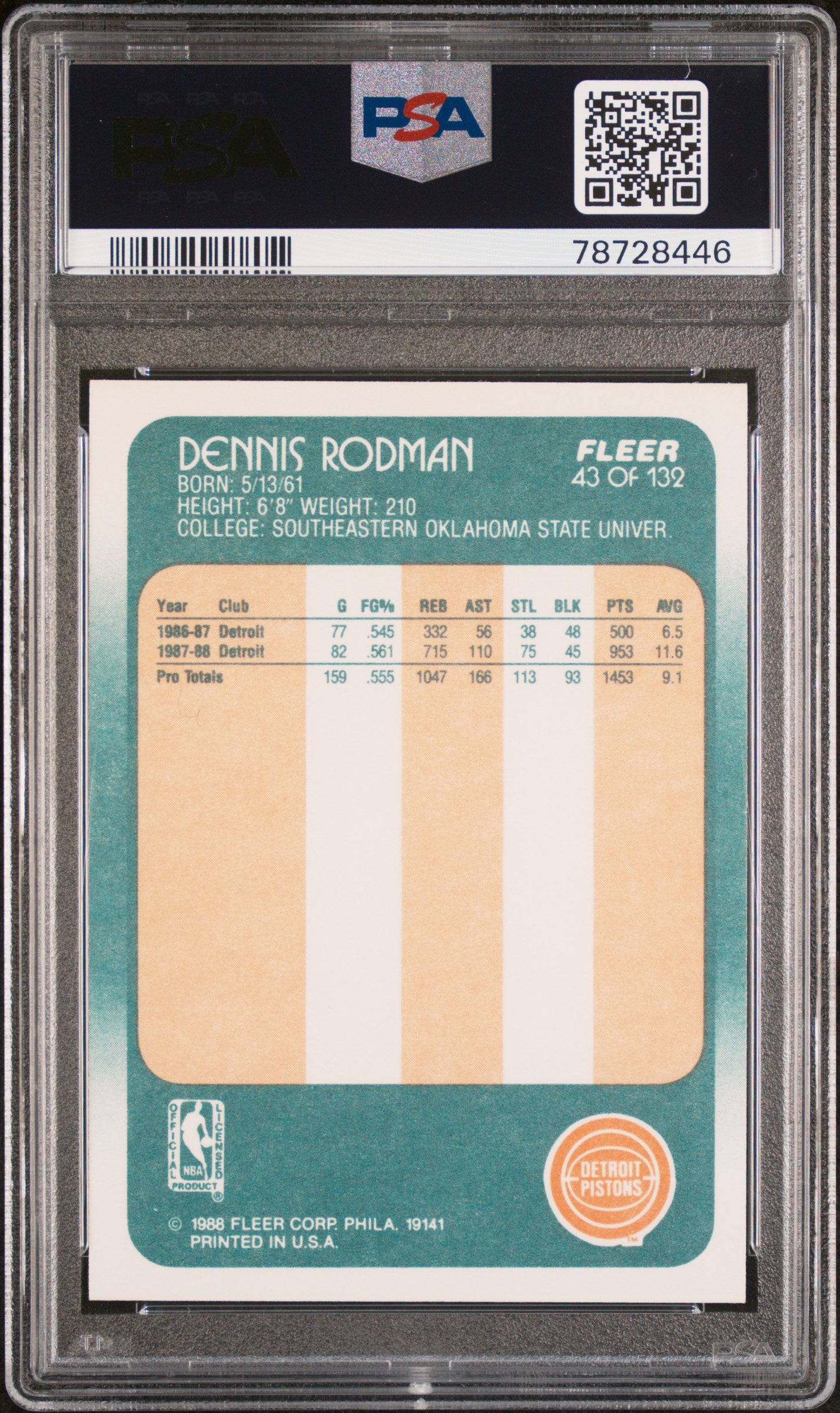 1988 Fleer Dennis Rodman #43 PSA 8