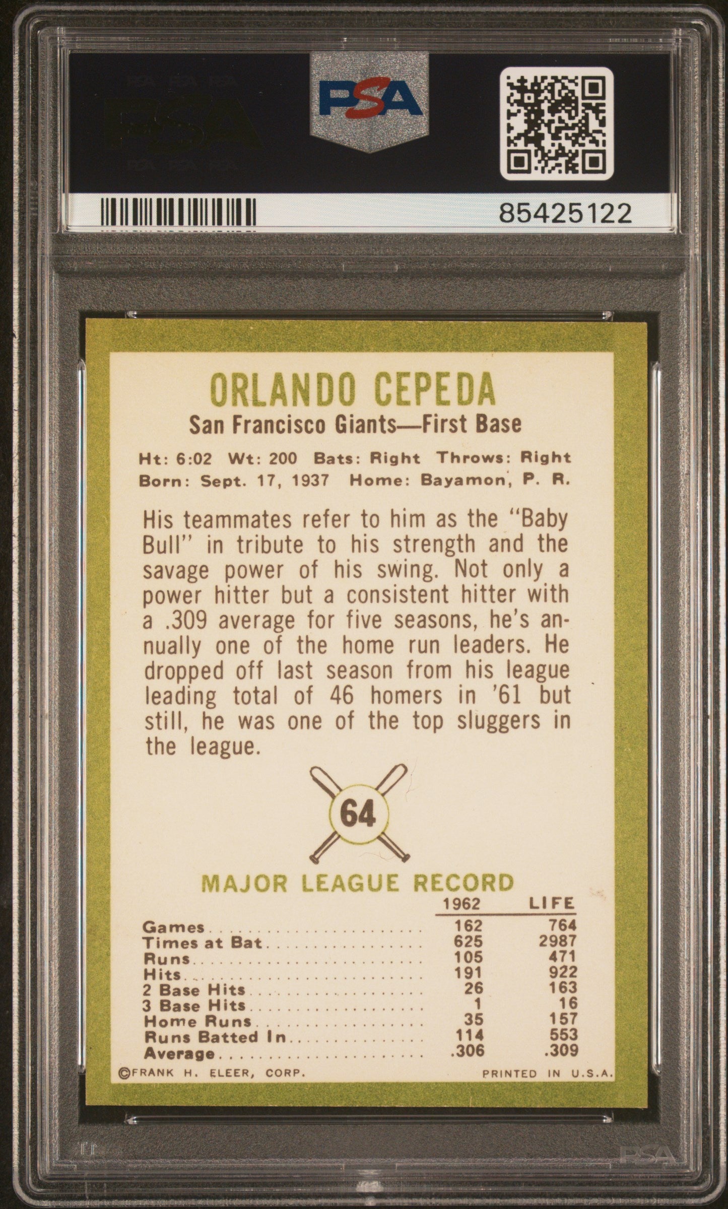 1963 Fleer Orlando Cepeda #64 PSA 8