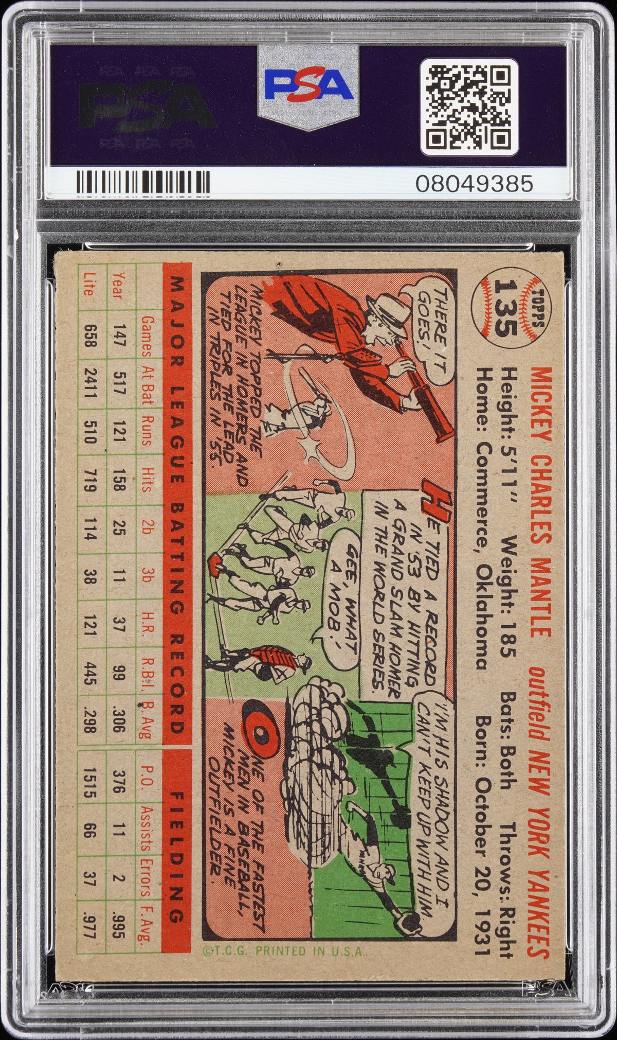 1956 Topps Mickey Mantle #135 Gray Back PSA 7