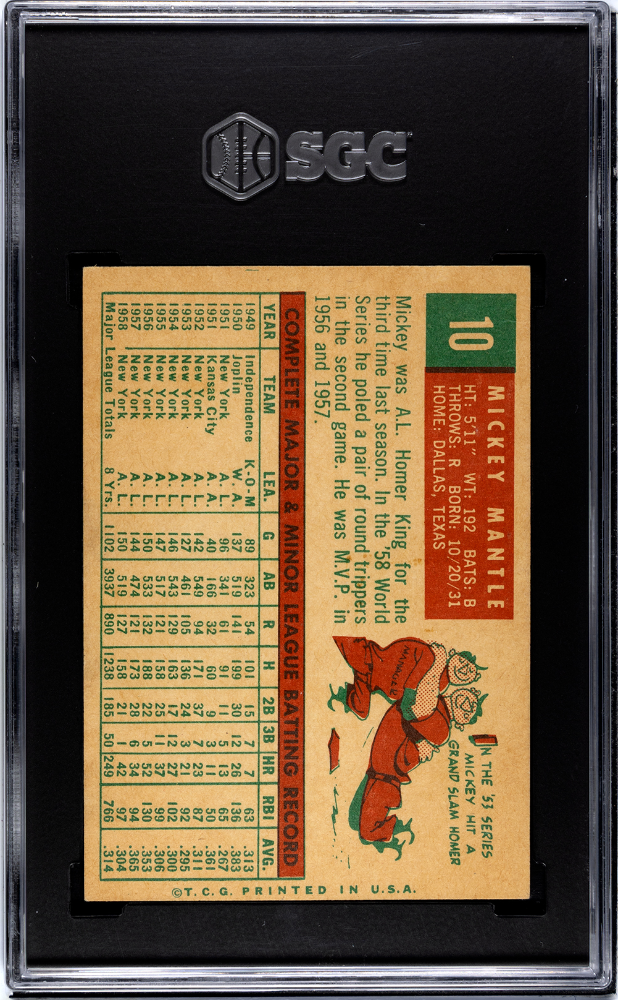 1959 Topps Mickey Mantle #10 SGC 3