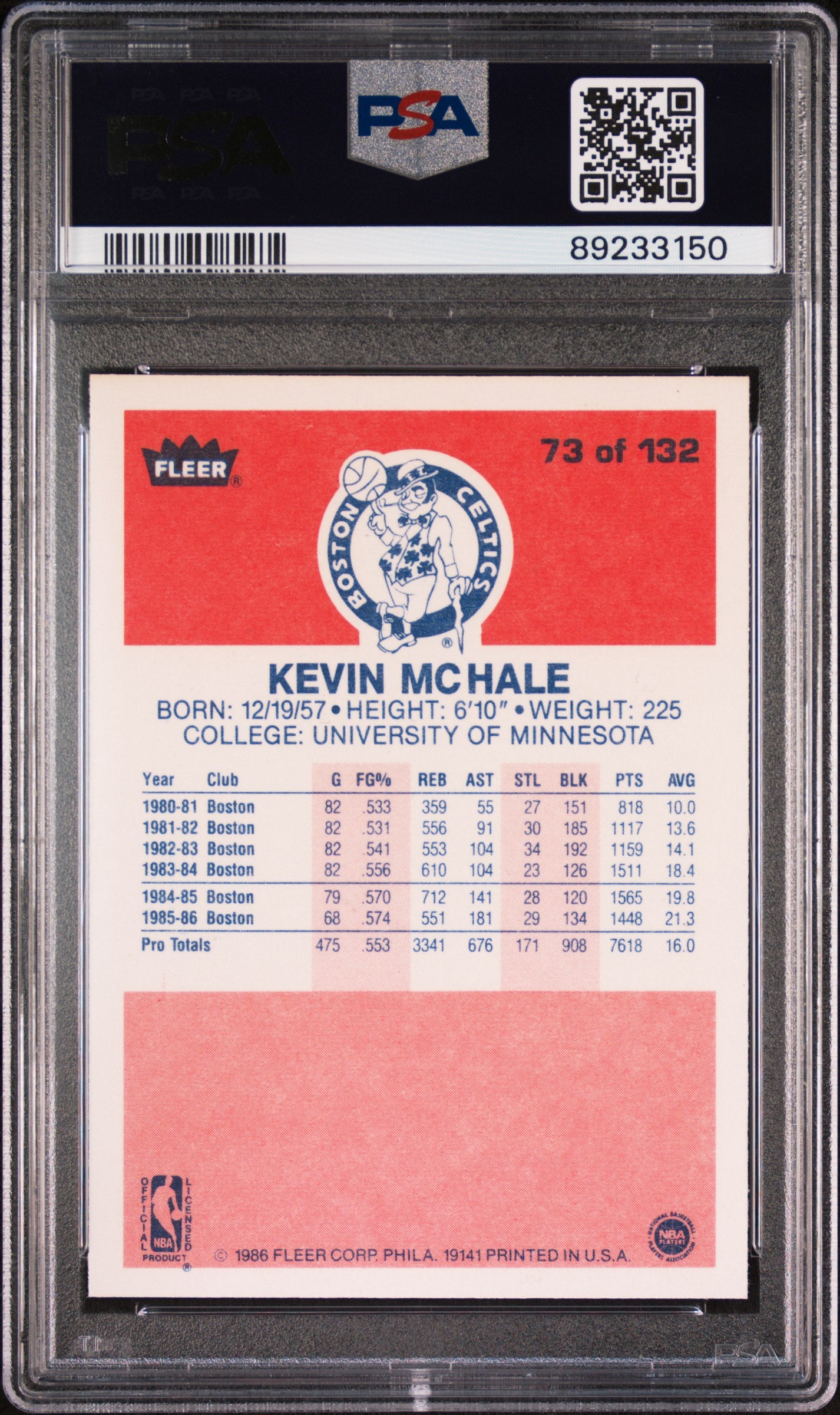 1986 Fleer Kevin Mchale #73 PSA 9