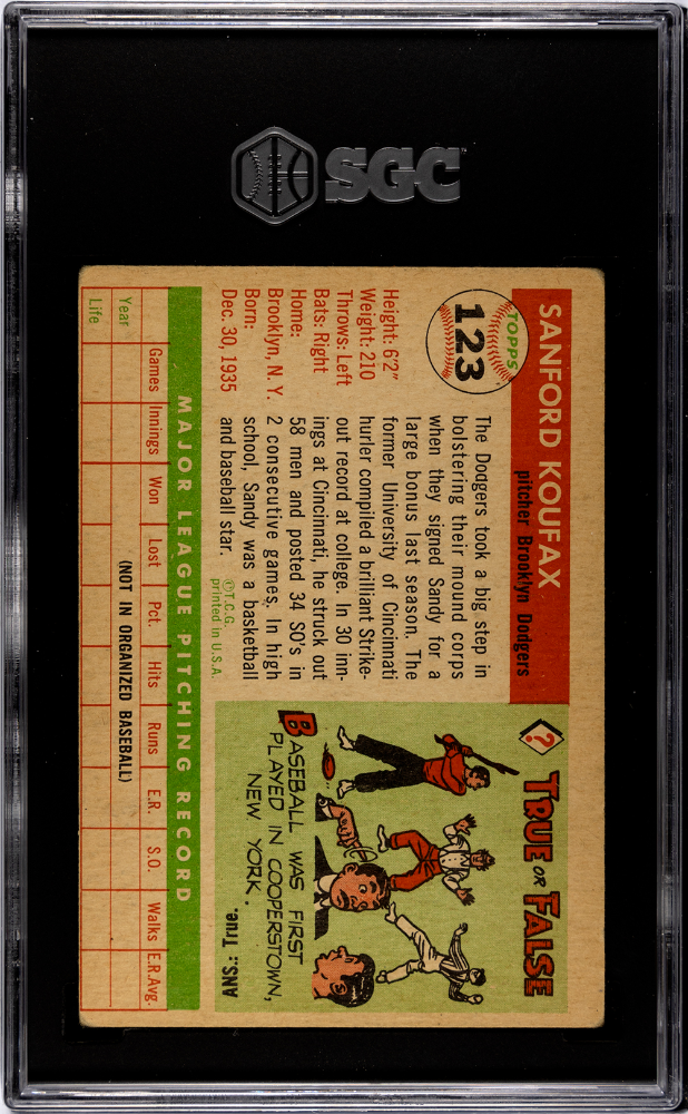 1955 Topps Sandy Koufax #123 SGC 2.5