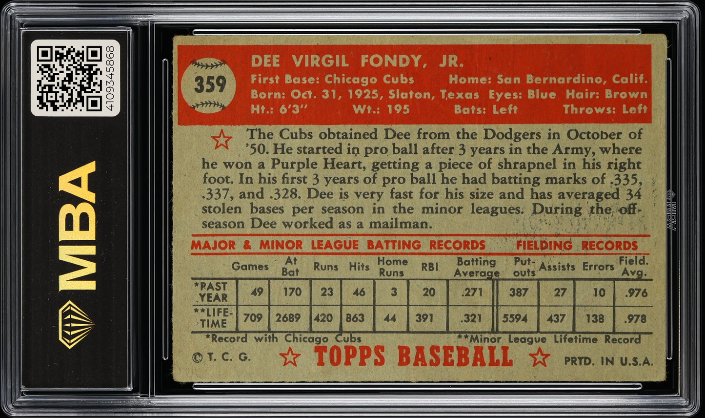 1952 Topps Dee Fondy #359 MBA 2