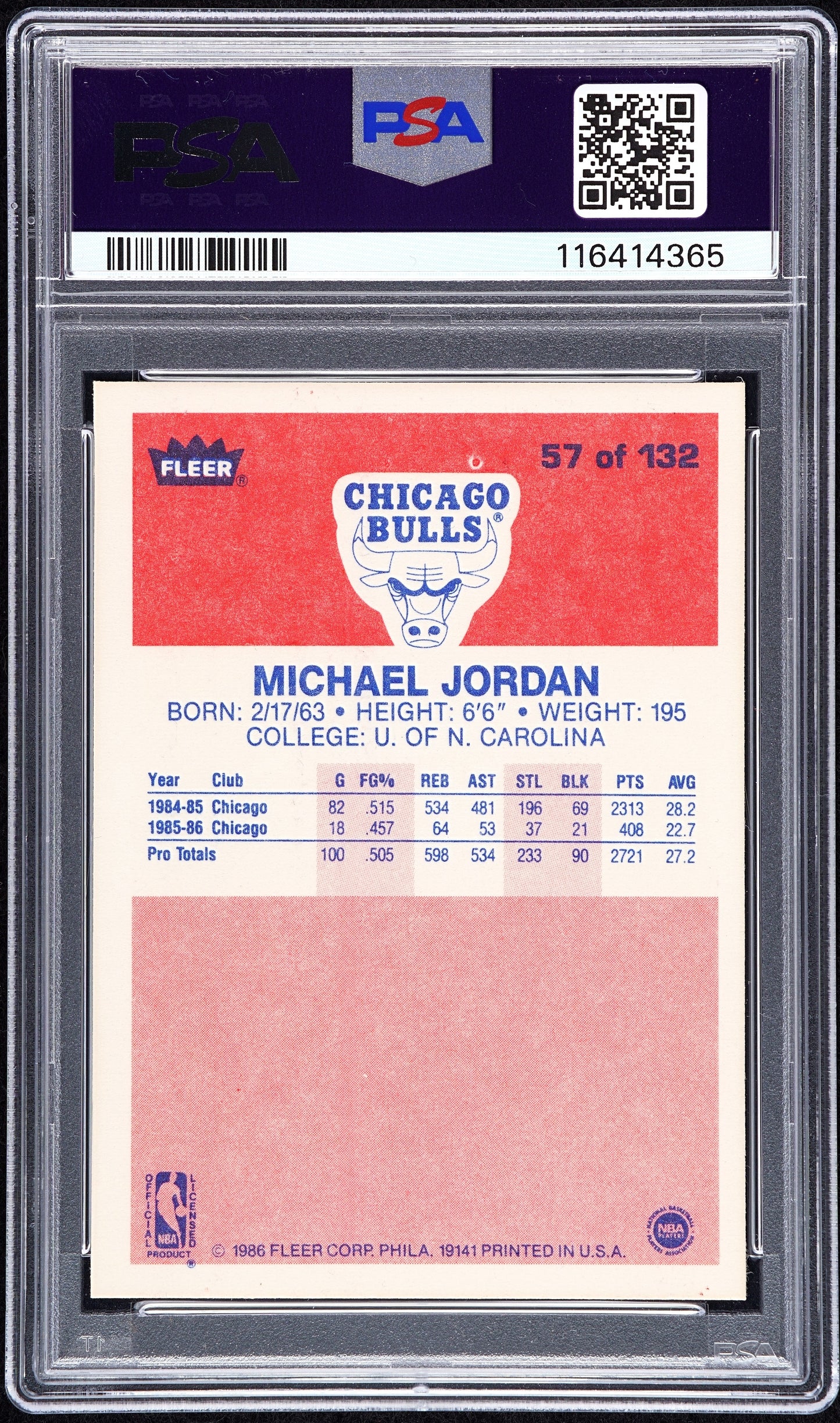 1986 Fleer Michael Jordan #57 PSA 8.5