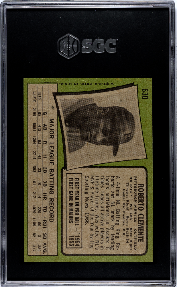 1971 Topps Roberto Clemente #630 SGC 9