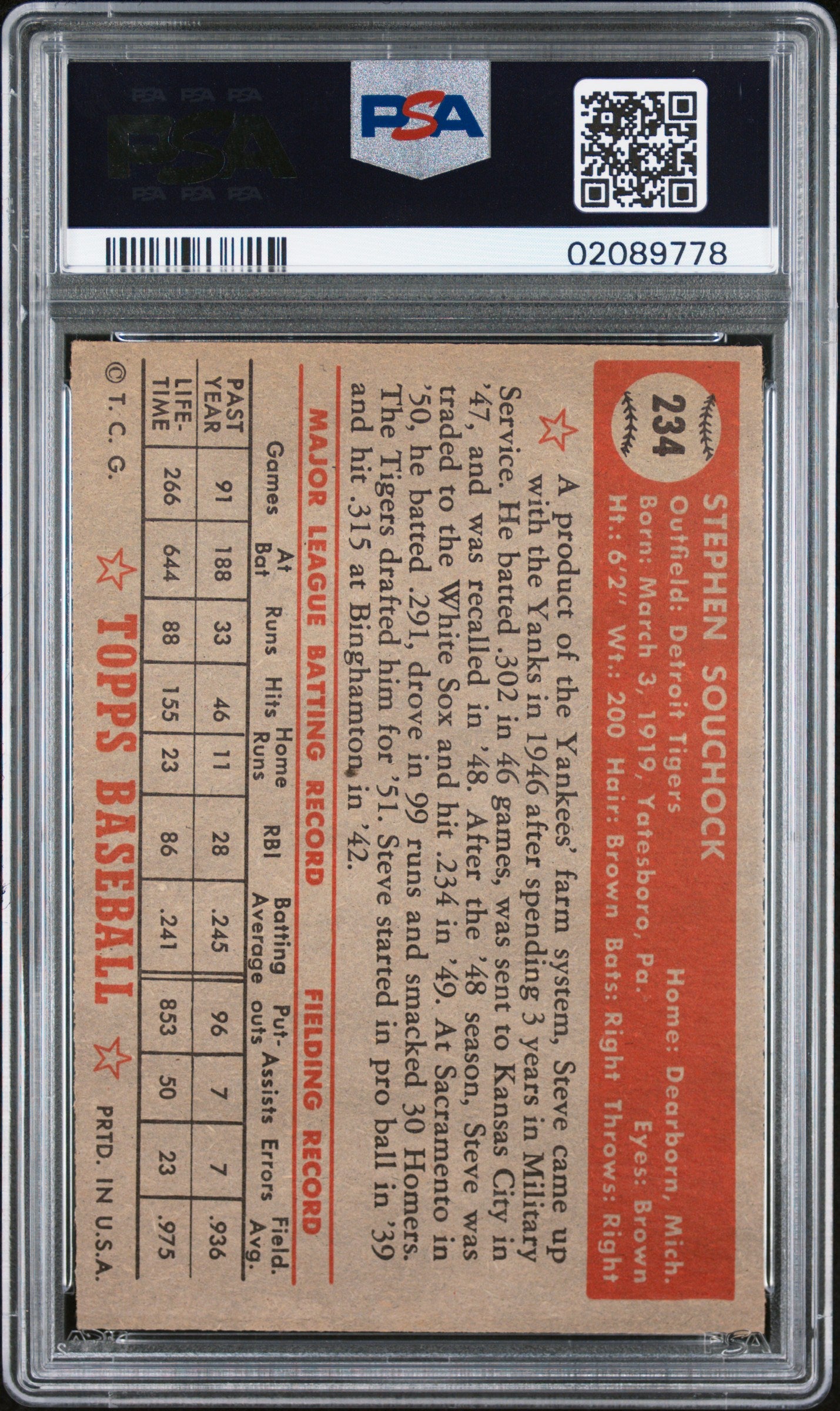 1952 Topps Steve Souchock #234 PSA 7
