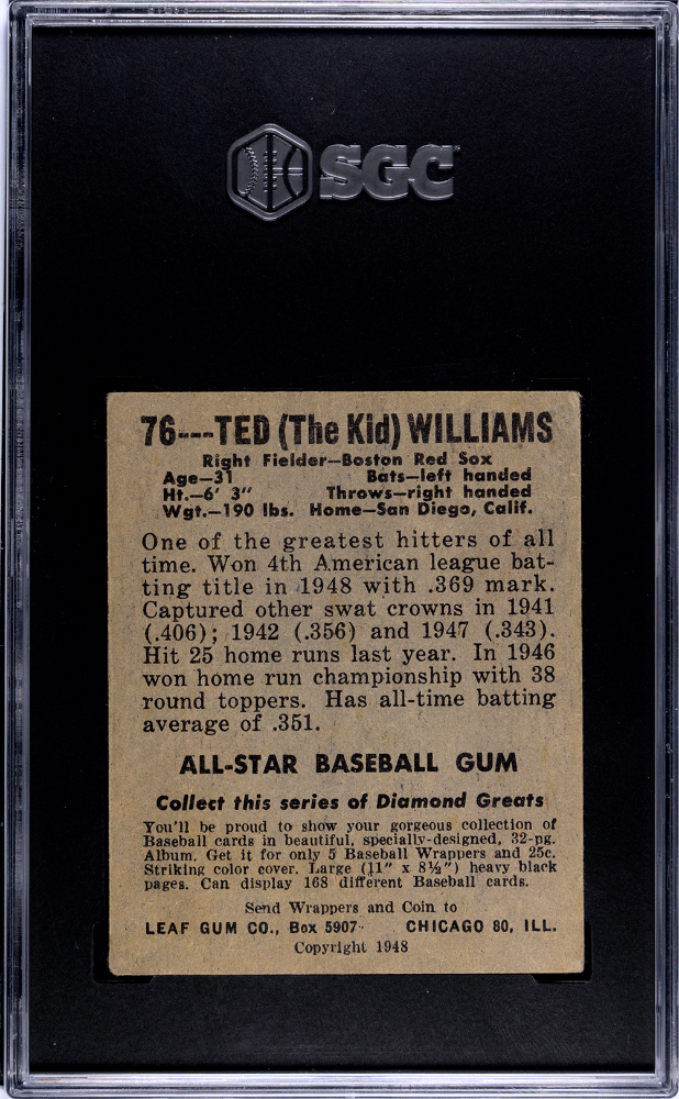 1948 Leaf Gum Co. Ted Williams #76 SGC 4