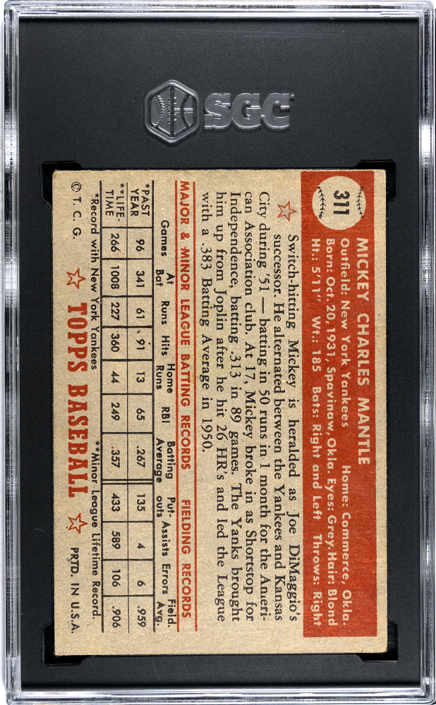 1952 Topps Mickey Mantle #311 SGC 4