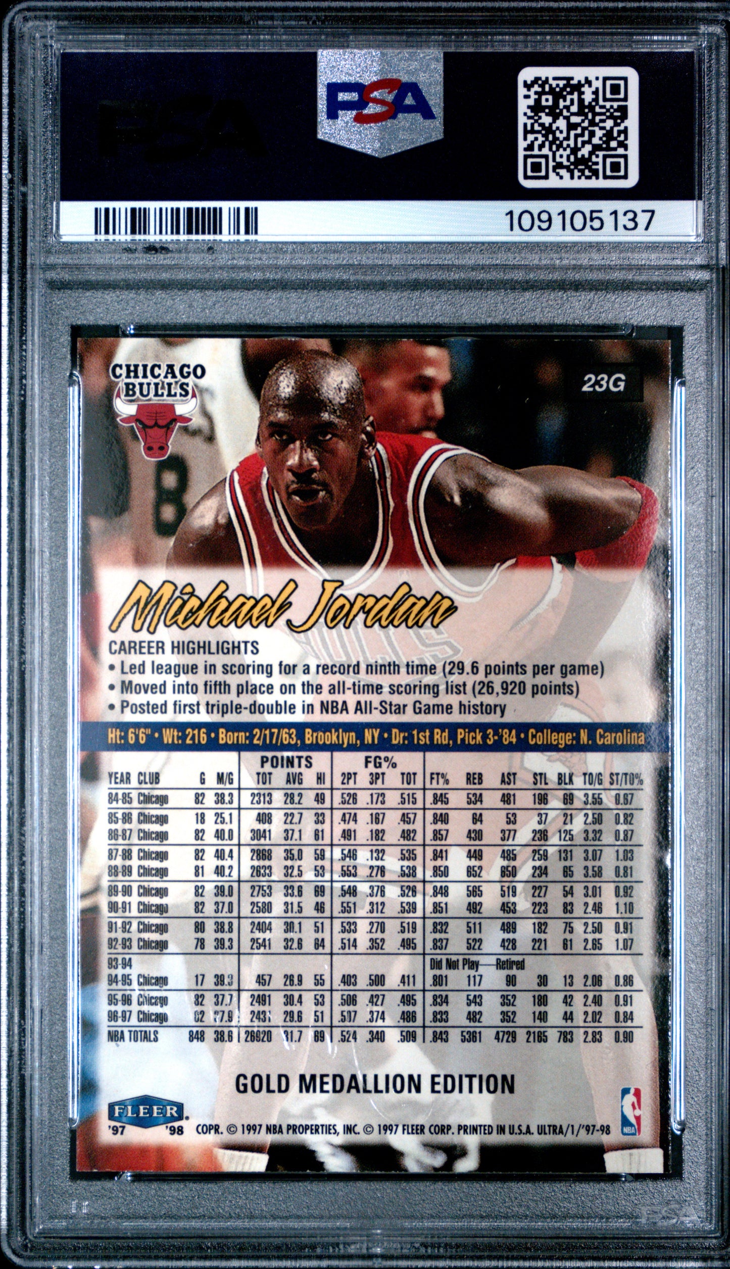 1997 Ultra Michael Jordan #23G Gold Medallion PSA 9
