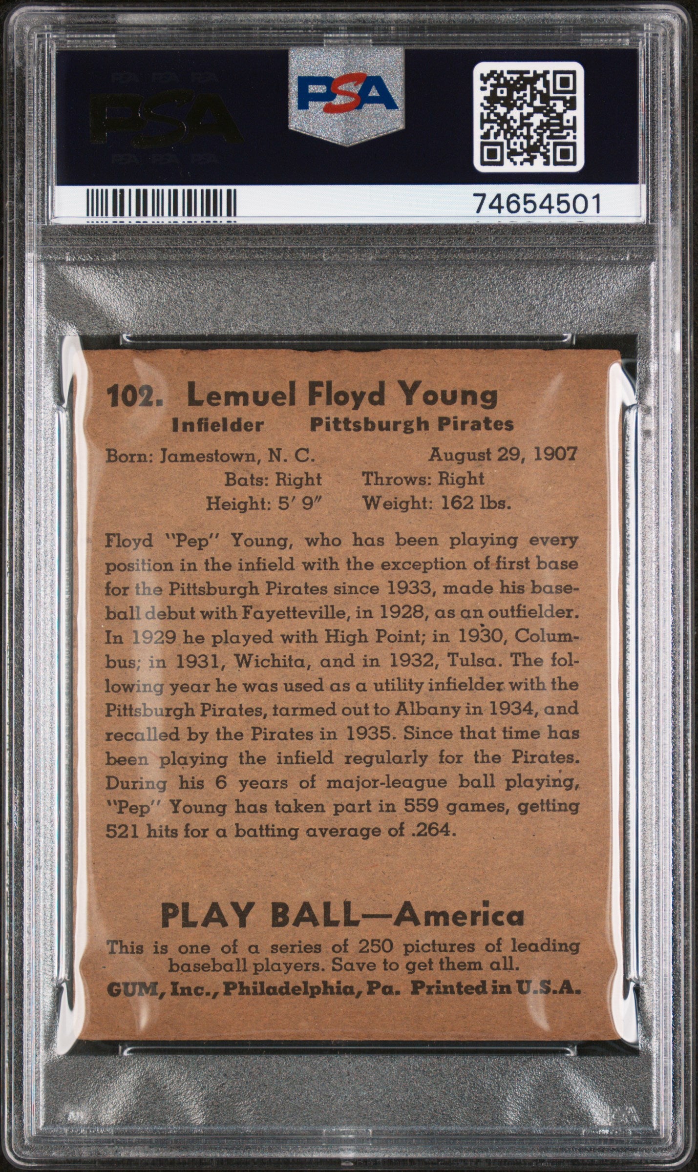 1939 Play Ball Pep Young #102 PSA 3