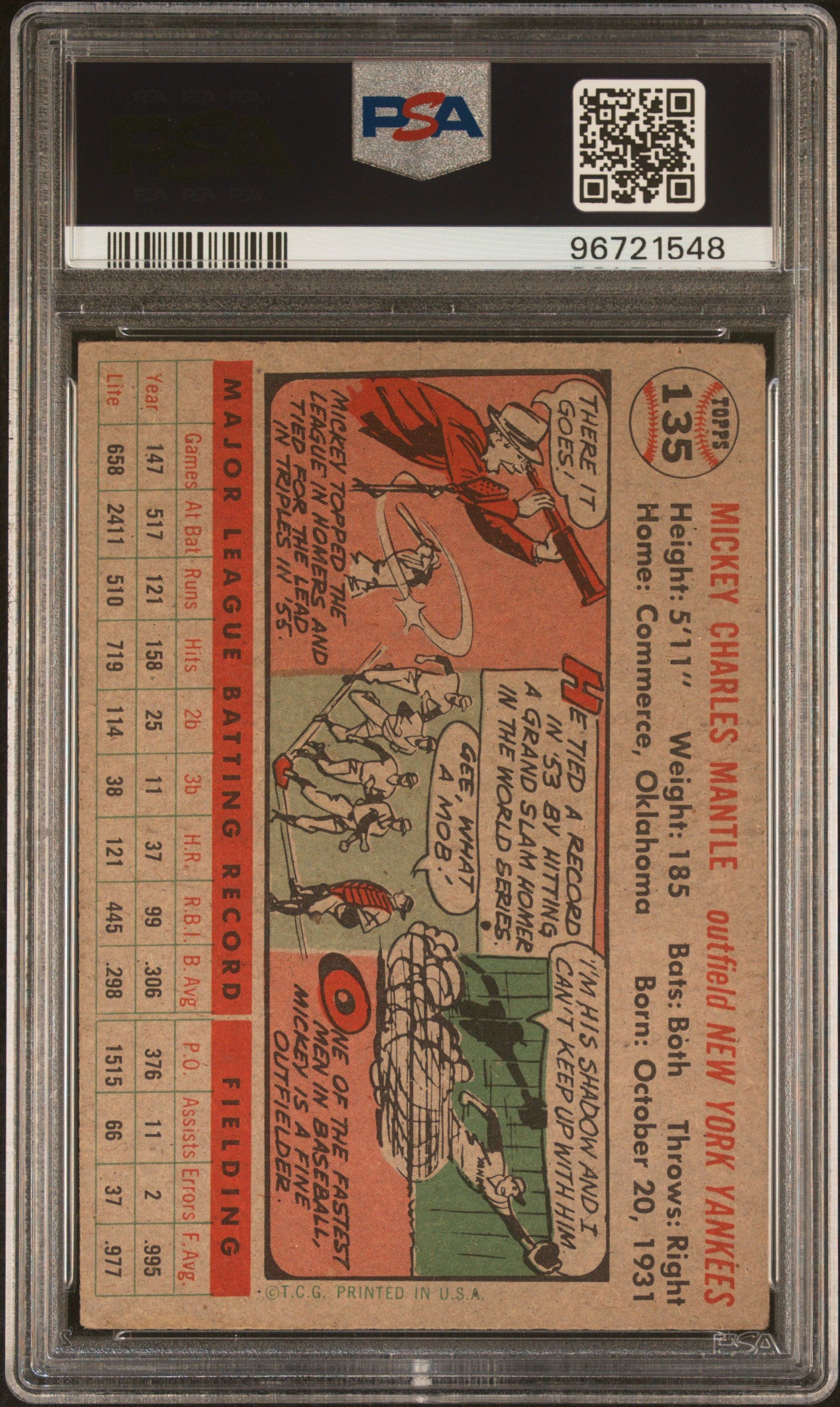 1956 Topps Mickey Mantle #135 Gray Back PSA 3.5