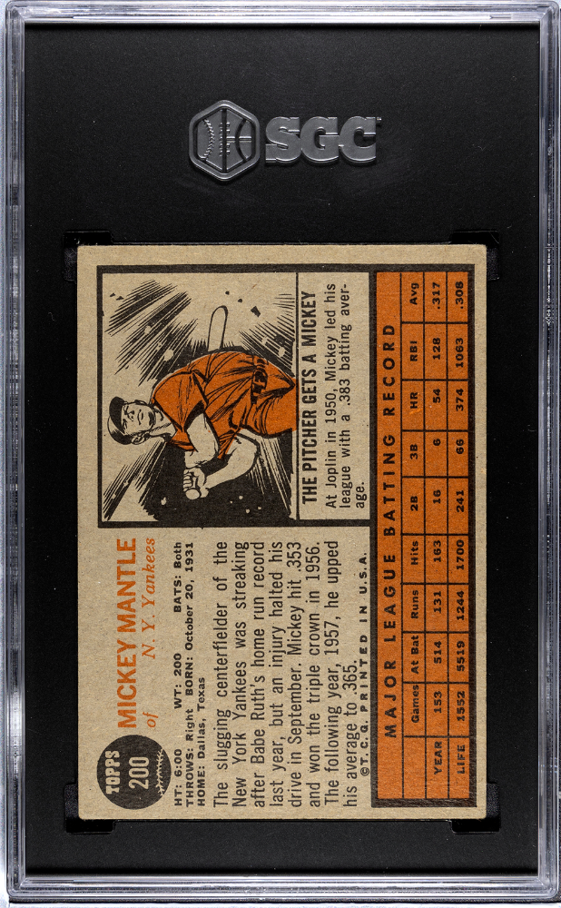 1962 Topps Mickey Mantle #200 SGC 3.5