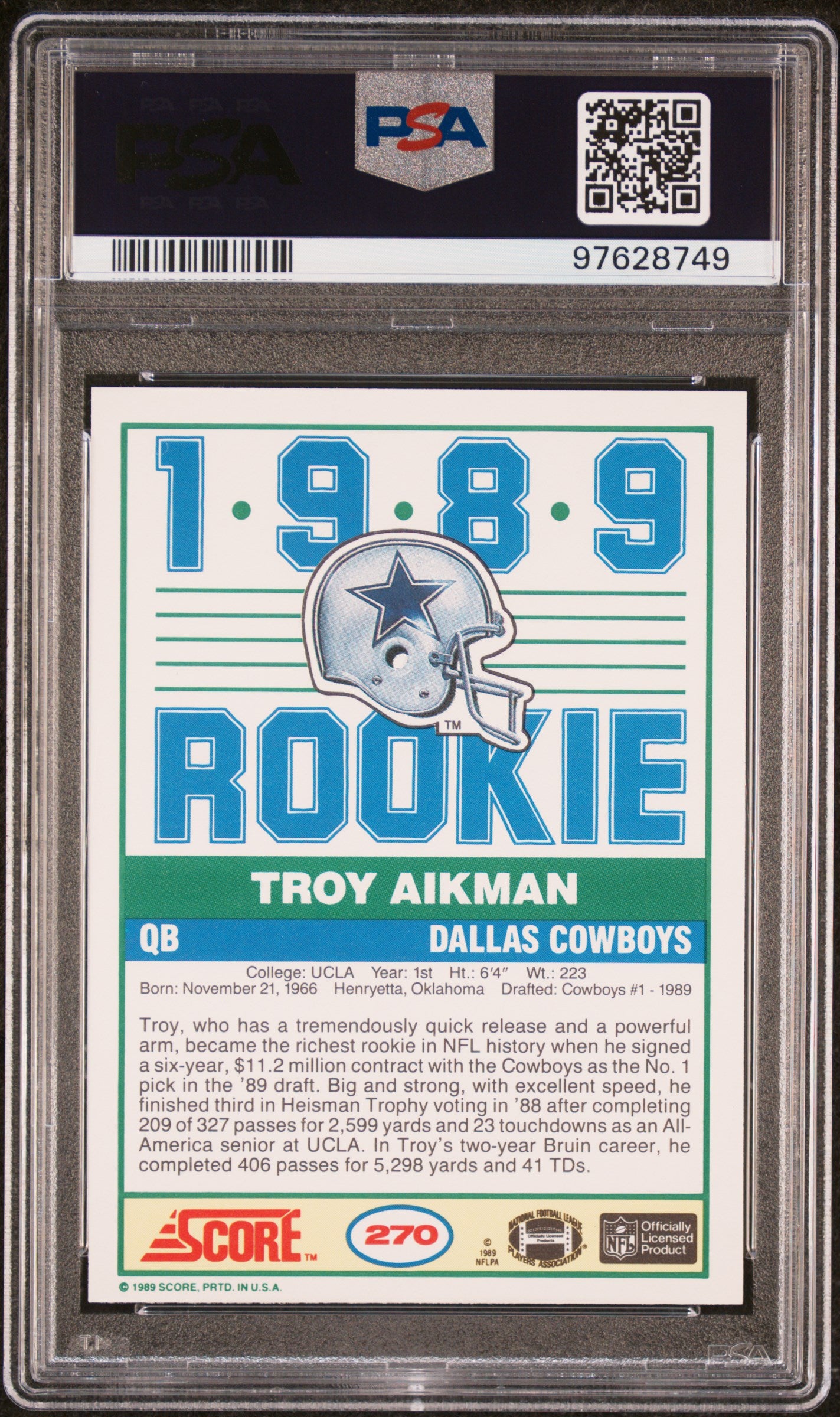 1989 Score Troy Aikman #270 PSA 10