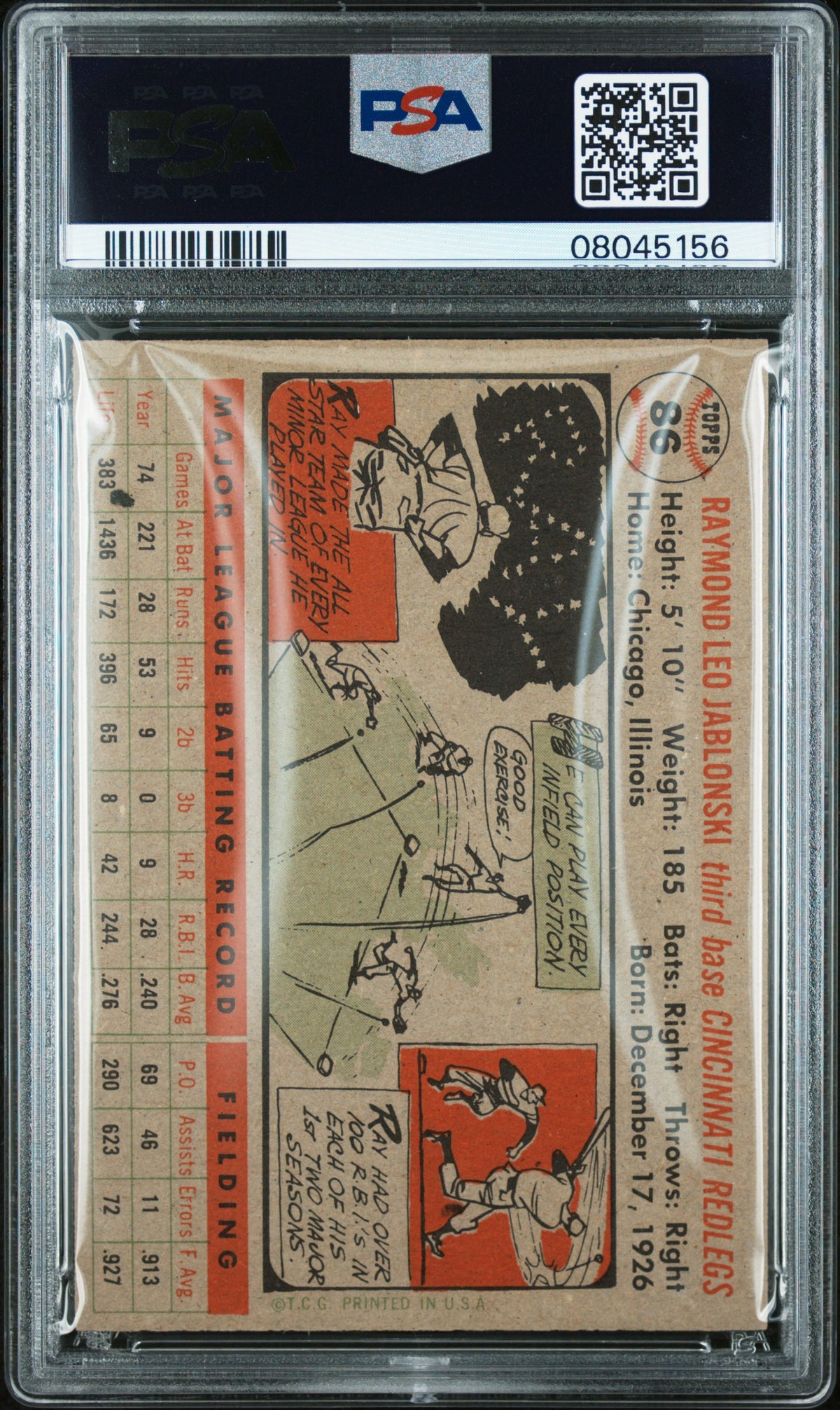 1956 Topps Ray Jablonski #86 Gray Back PSA 8