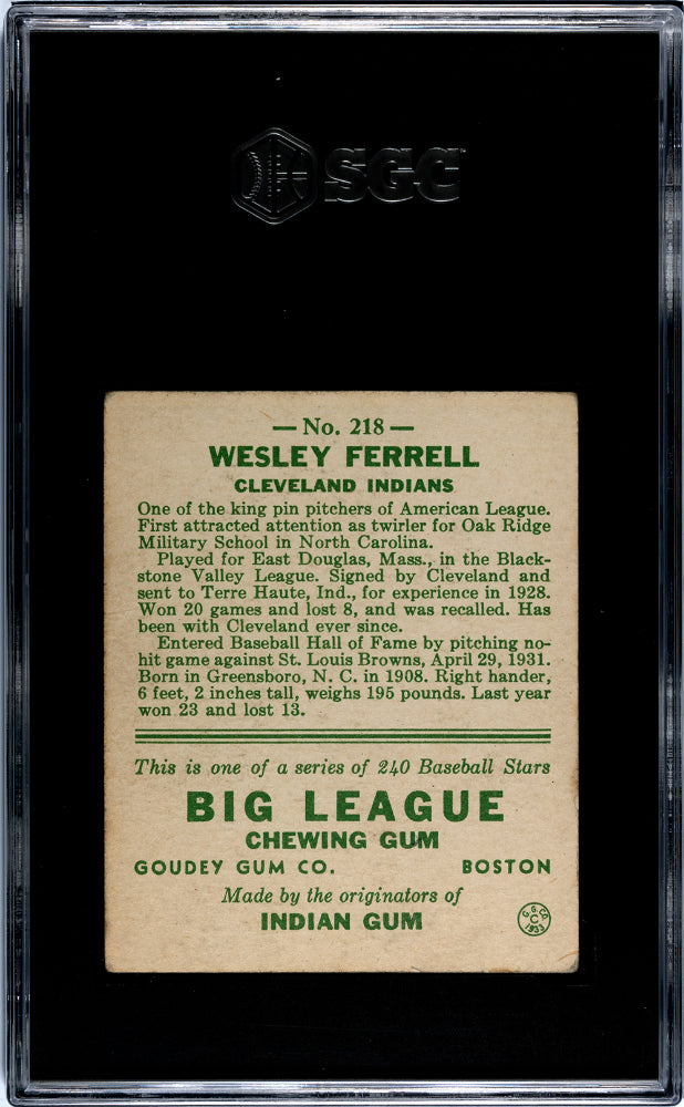 1933 Goudey Wesley Ferrell #218 SGC 4