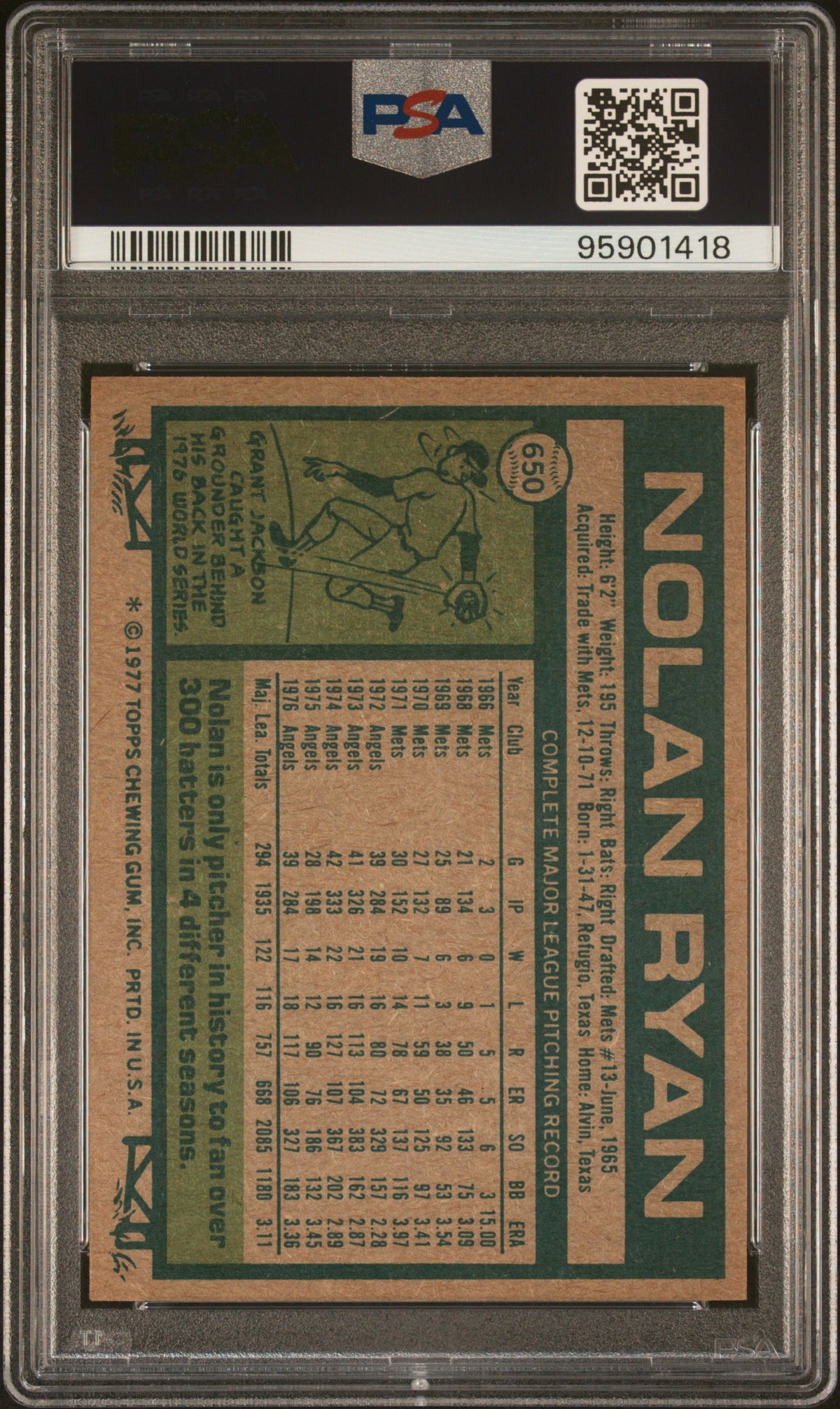 1977 Topps Nolan Ryan #650 PSA 8