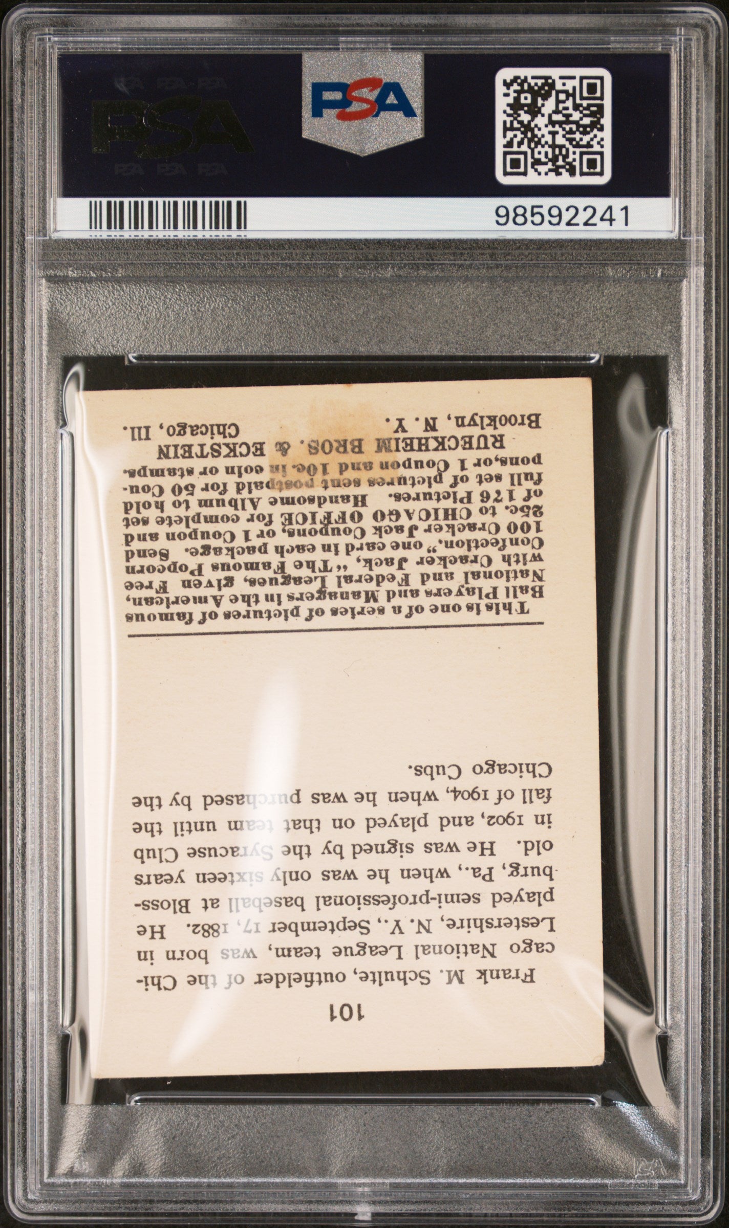 1915 Cracker Jack Wildfire Schulte #101 PSA 2