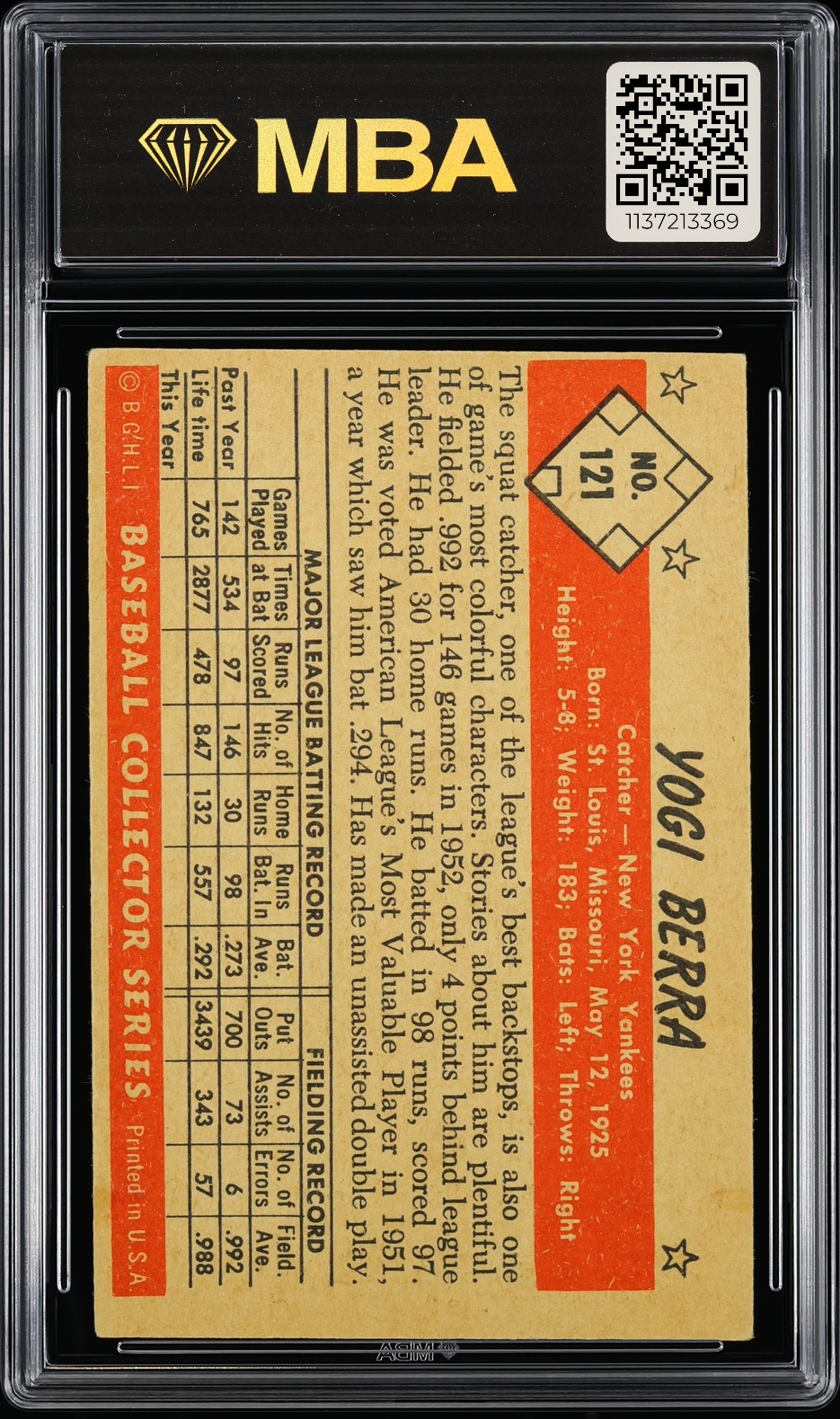 1953 Bowman Color Yogi Berra #121 MBA 3