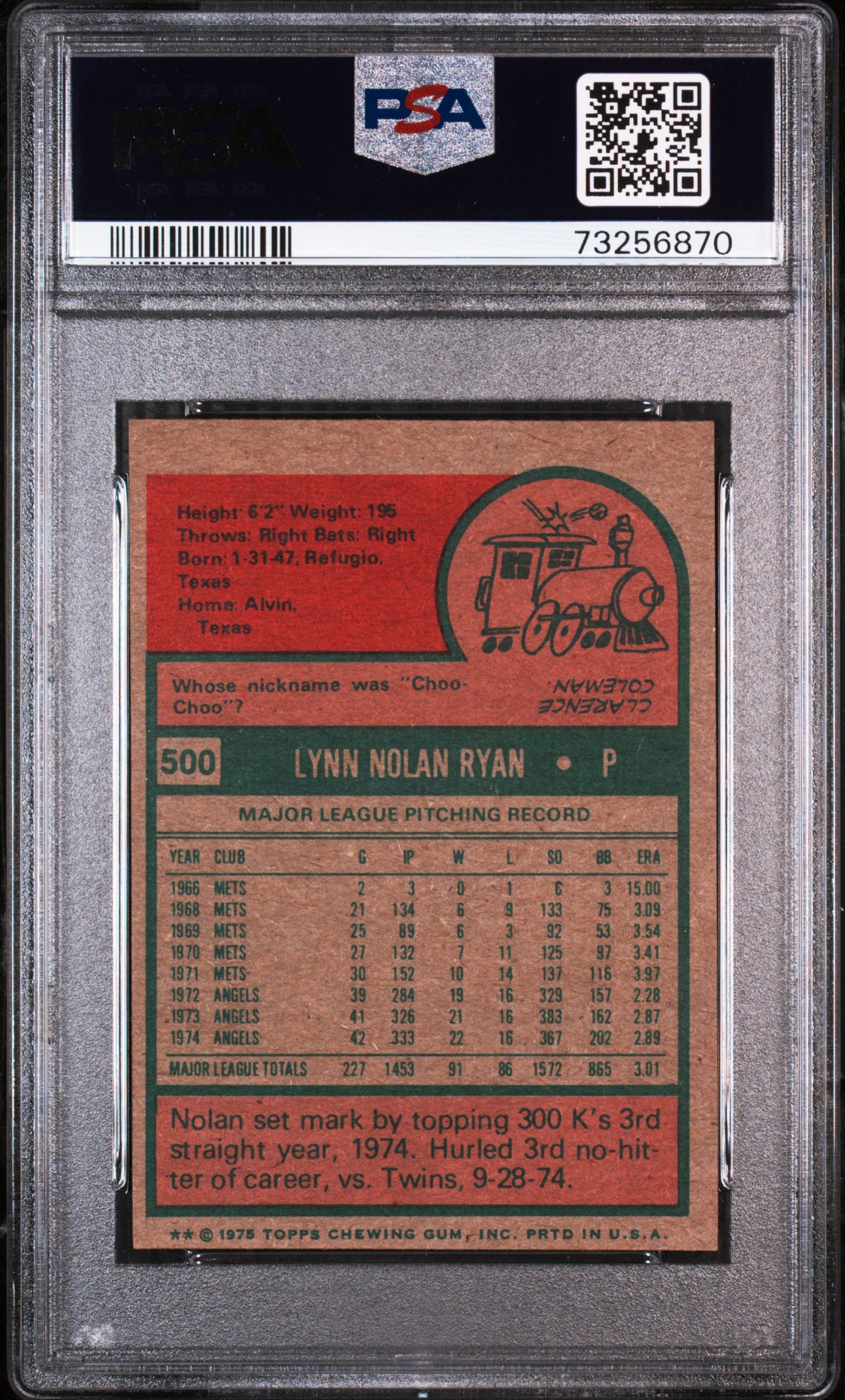 1975 Topps Mini Nolan Ryan #500 PSA 4