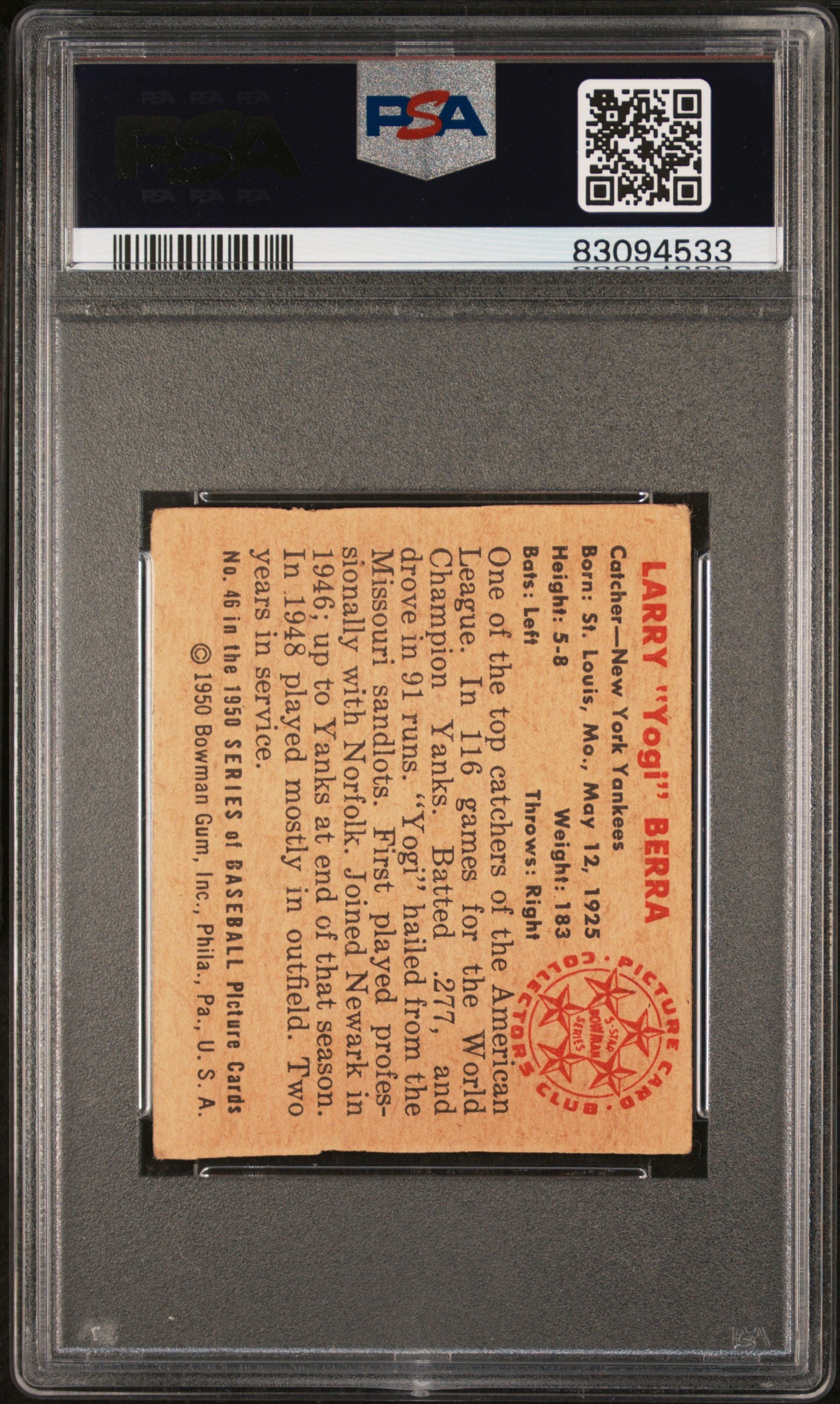 1950 Bowman Yogi Berra #46 PSA A
