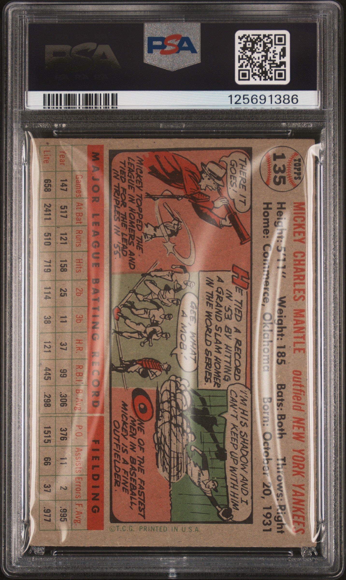 1956 Topps Mickey Mantle #135 Gray Back PSA 6