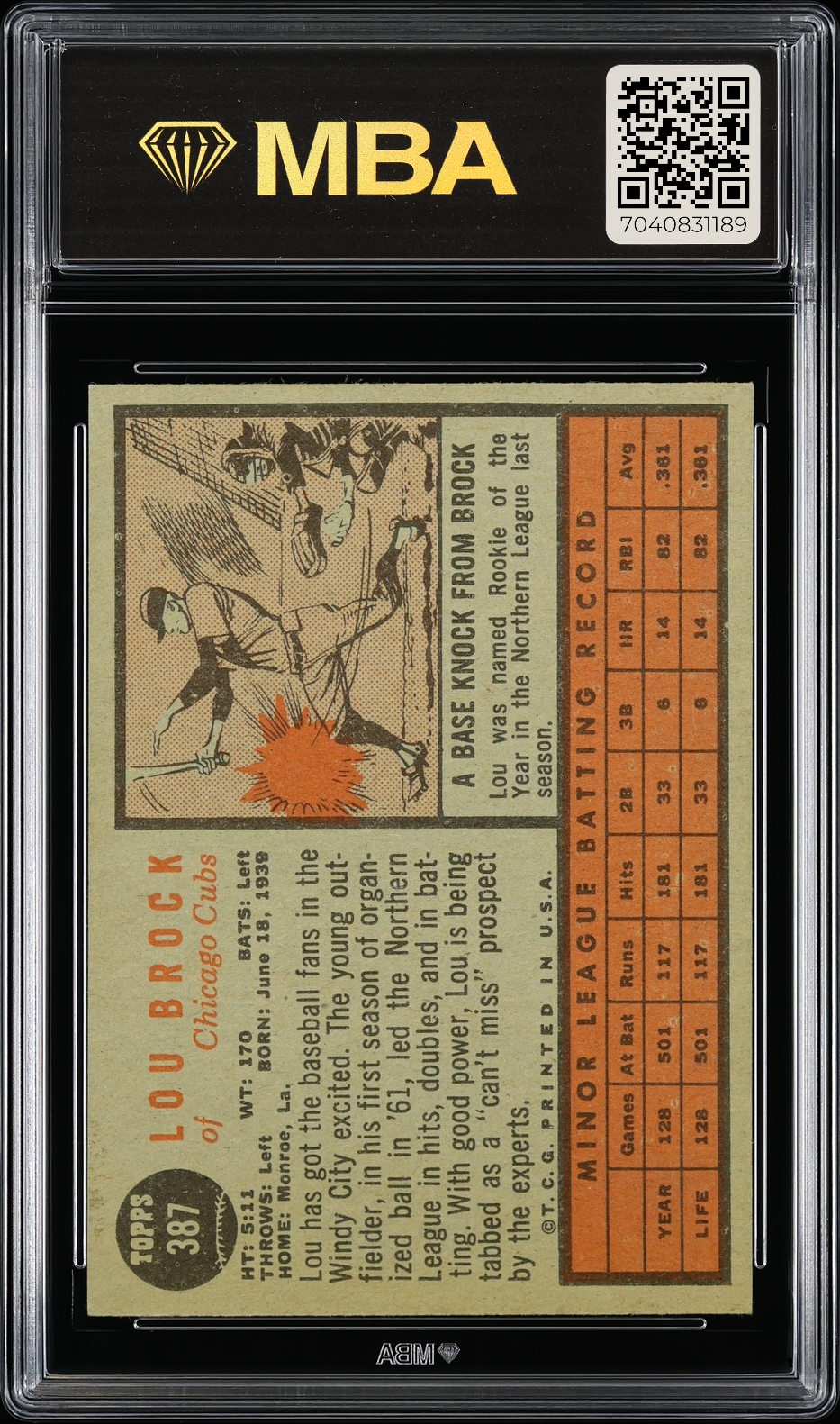 1962 Topps Lou Brock #387 MBA 4 RC