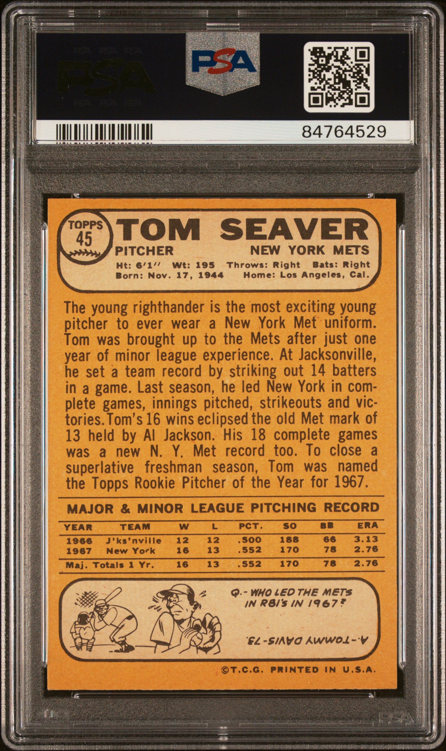 1968 Topps Tom Seaver #45 All Star Rookie PSA 7