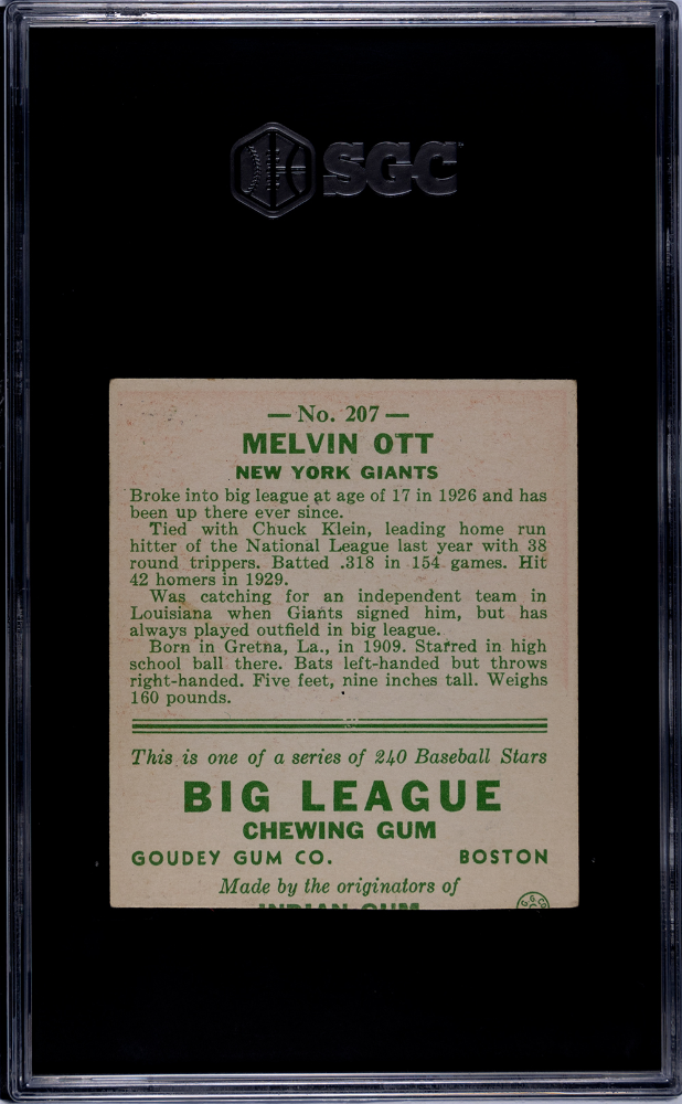 1933 Goudey Melvin Ott #207 SGC A