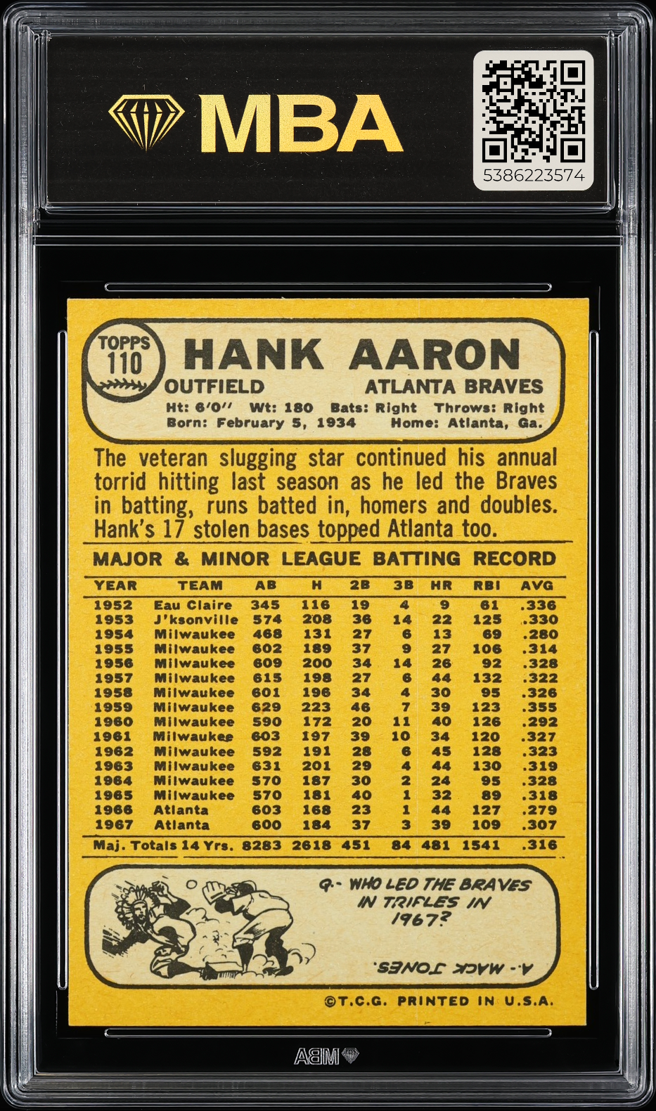 1968 Topps Hank Aaron #110 MBA 8.5