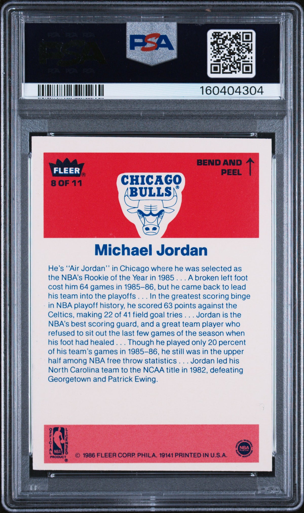 1986 Fleer Sticker Michael Jordan #8 PSA 4