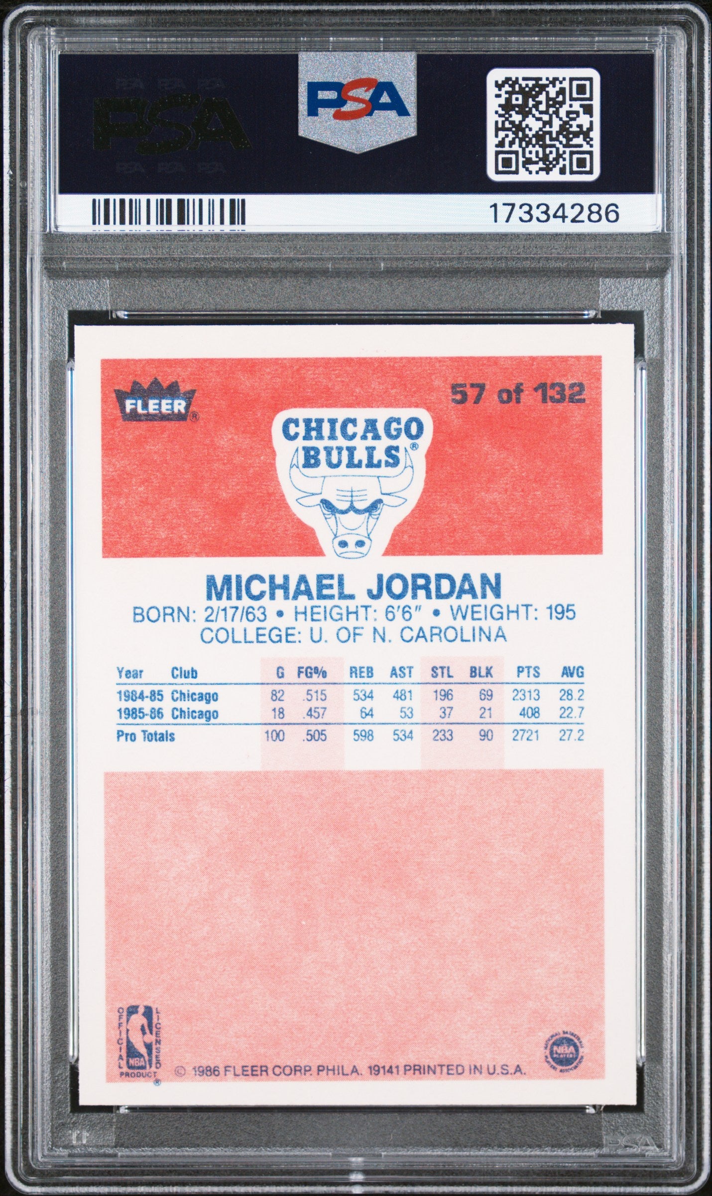 1986 Fleer Michael Jordan #57 PSA 9