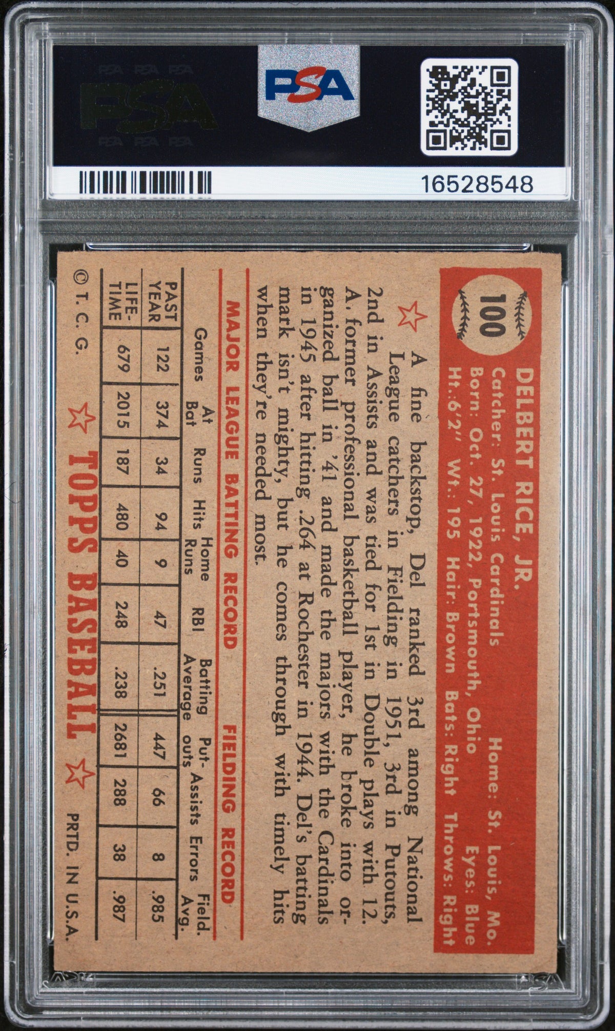 1952 Topps Del Rice #100 PSA 7