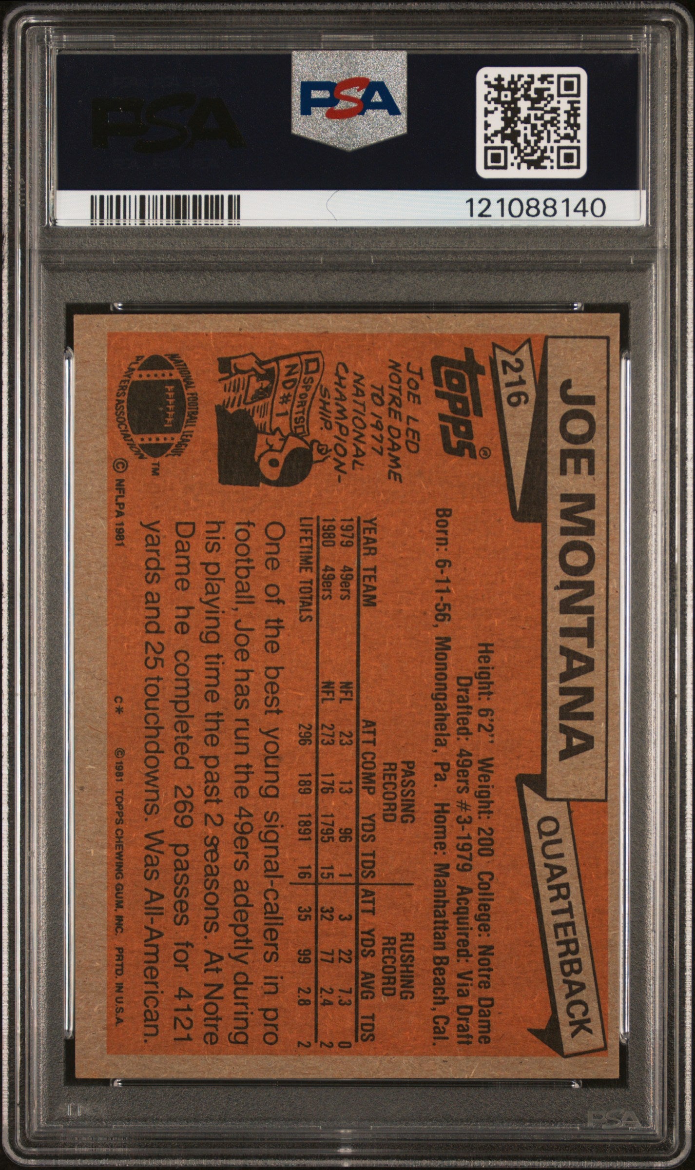 1981 Topps Joe Montana #216 PSA 8
