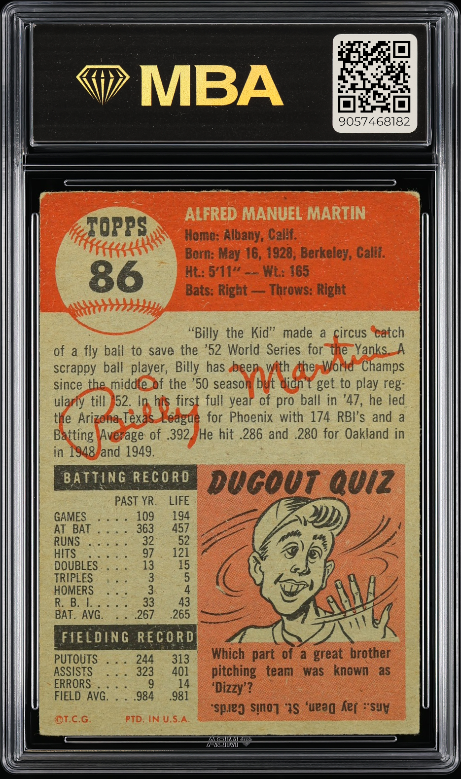 1953 Topps Billy Martin #86 MBA 3.5